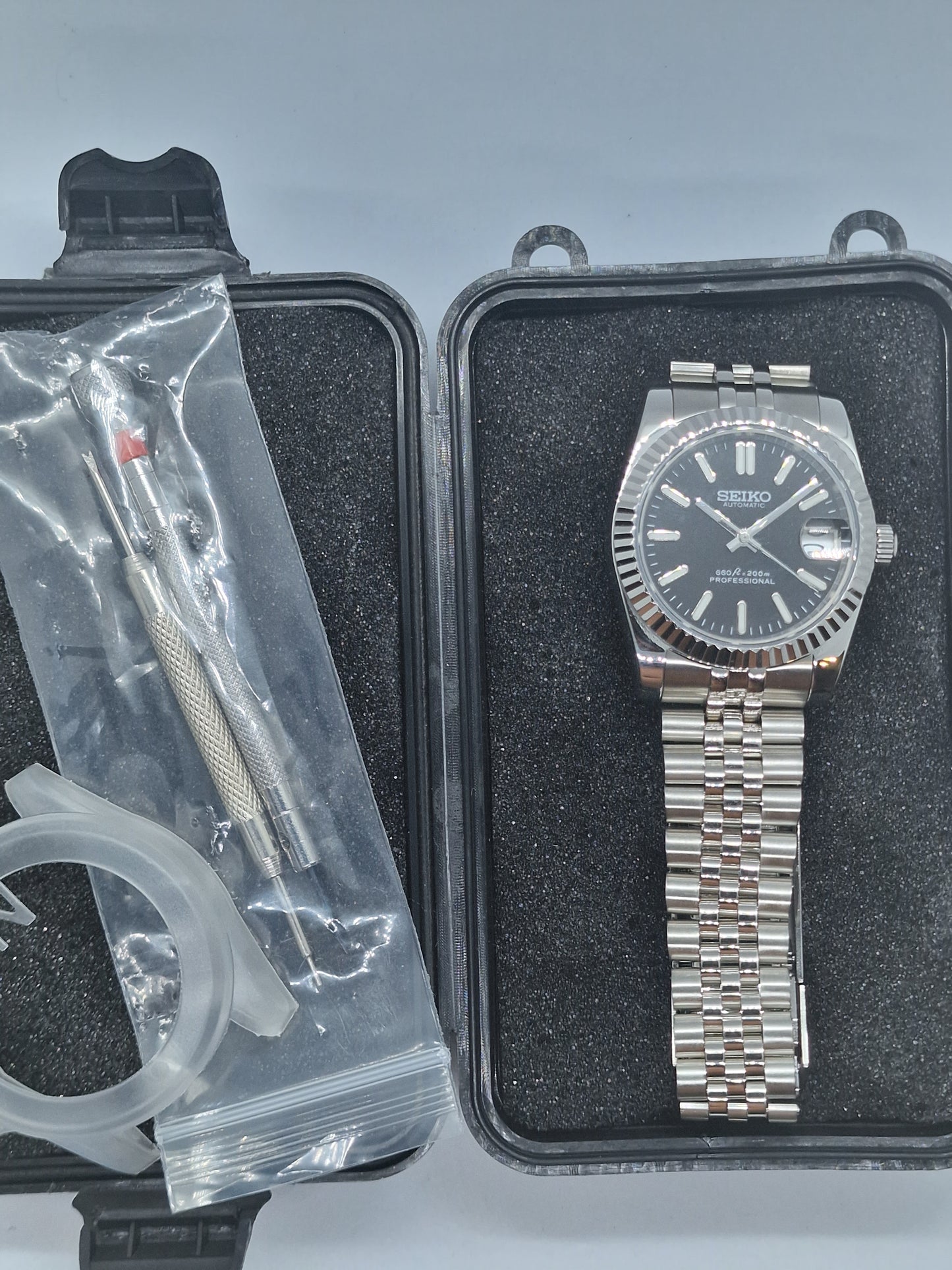 Seiko Mod Datejust Black Nh35 Automatic 36mm Custom Sapphire Glass