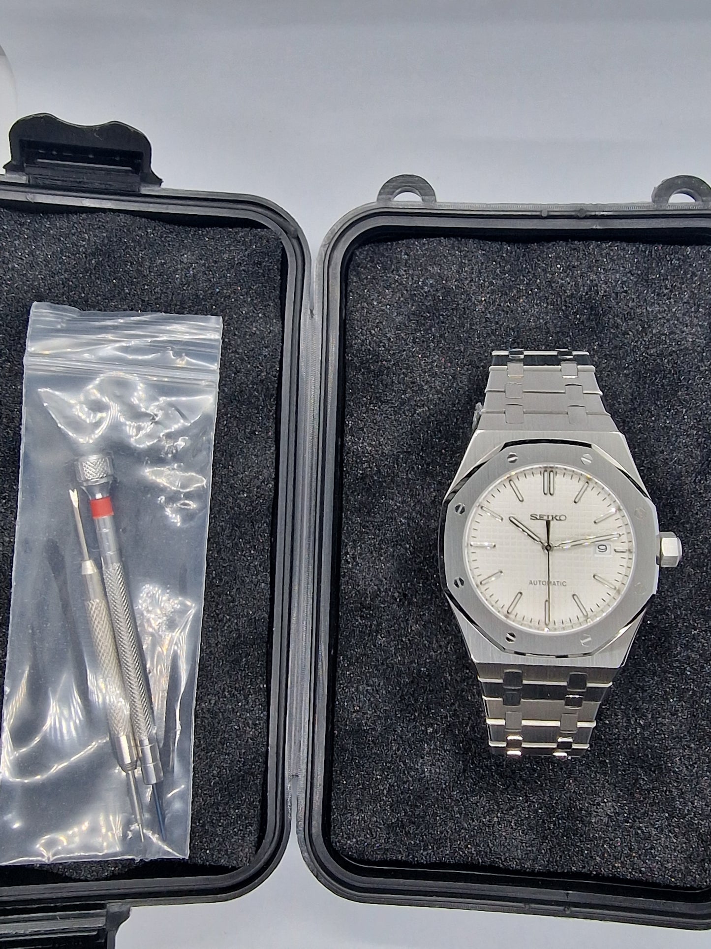 Seiko Mod Seikoak Royal Oak bianco Nh35 automatico 42mm vetro zaffiro