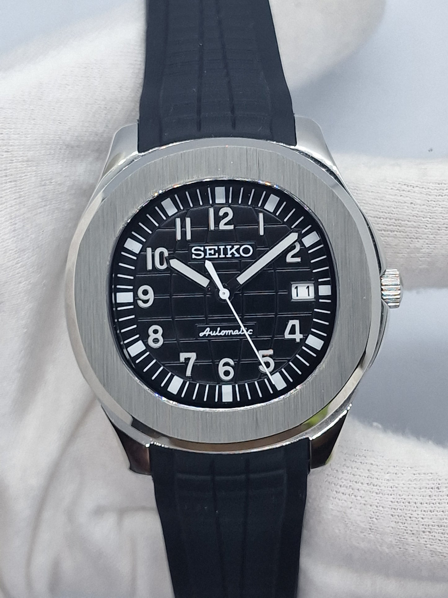 Seiko Mod Seikonaut Aquanaut Schwarz Nh35 Automatik 42 mm Custom Saphirglas