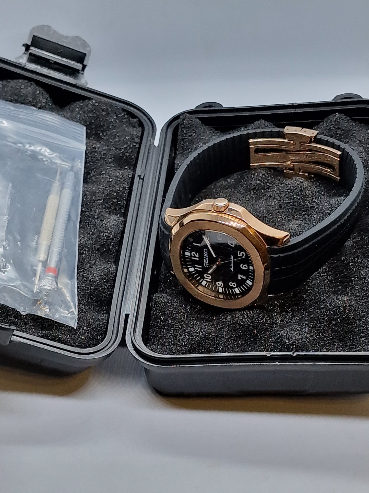 Seiko Mod Aquanaut Schwarz Seikonaut Roségold Nh35 Automatik 42 mm Custom Saphirglas