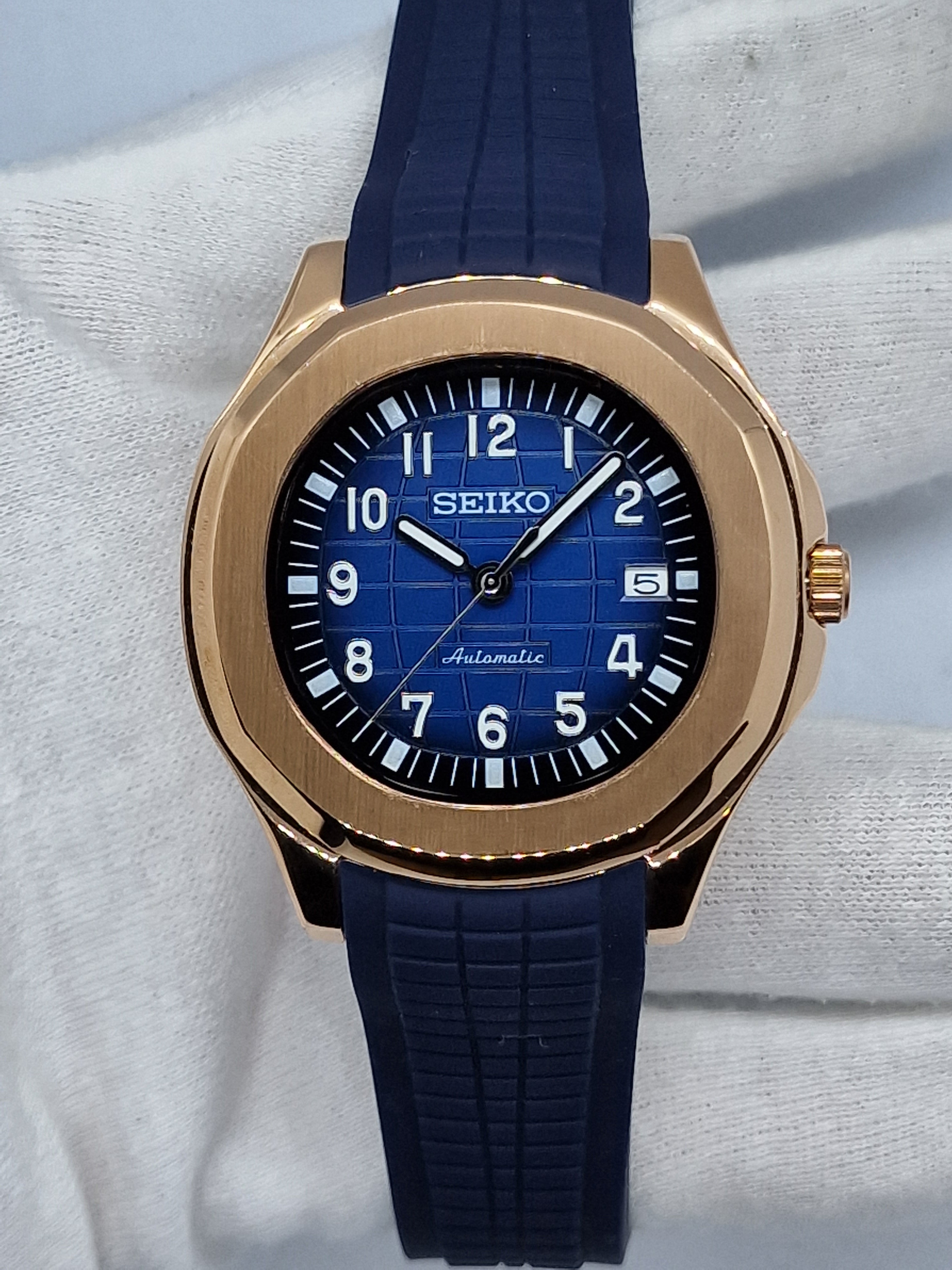 Seiko Mod Seikonaut Blue Aquanaut Rose Gold Nh35 Automatic 42mm Custom –  Dwatchmod