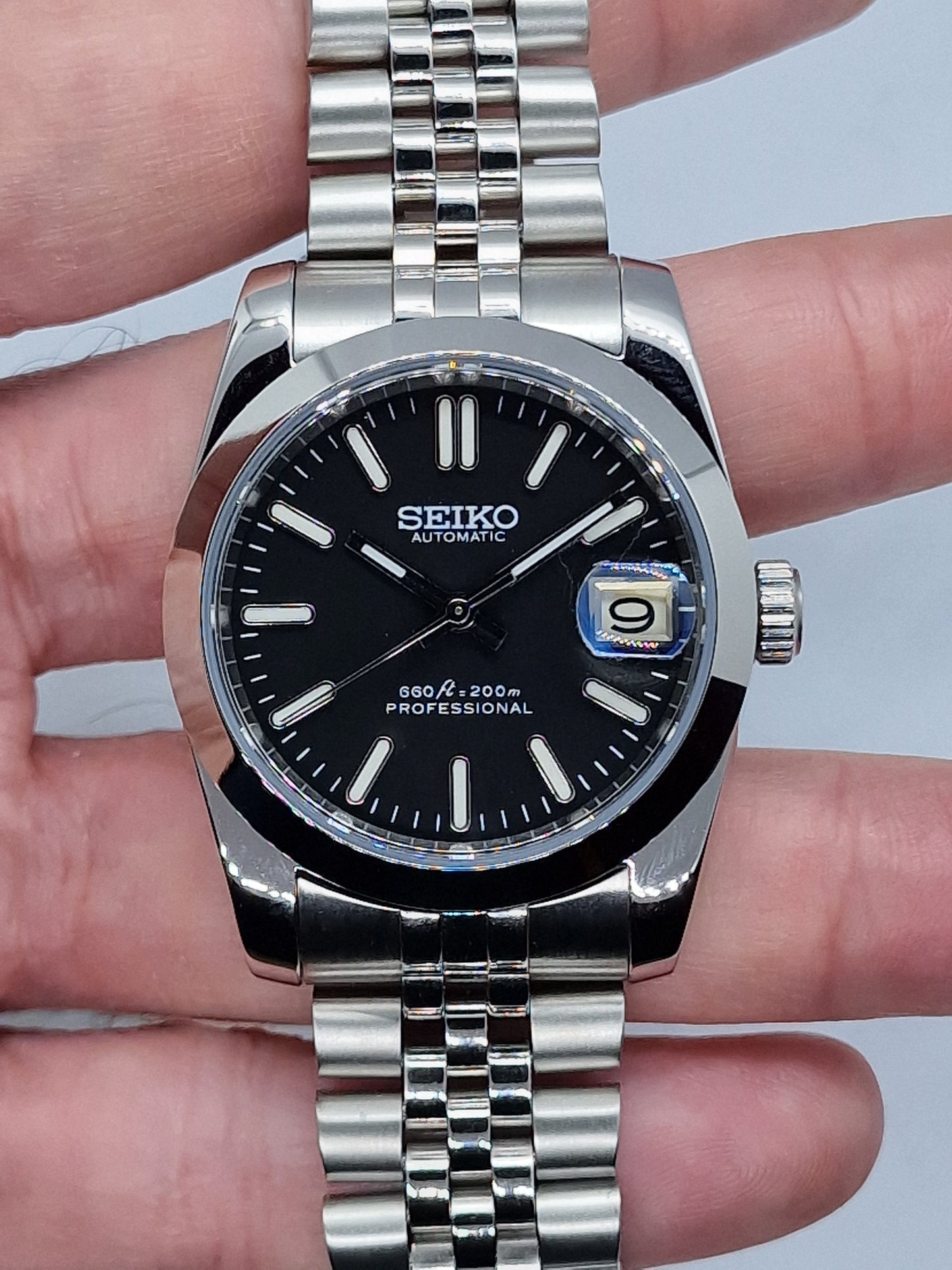 Seiko Mod Datejust Black Nh35 Automatic 36mm Custom Sapphire Glass