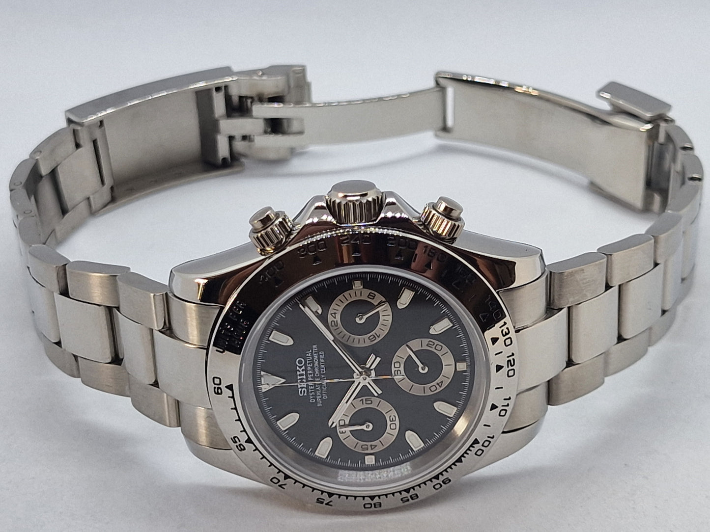 Seiko Mod Daytona Black Chronograph Vk63 Quarz 40 mm Saphirglas Custom