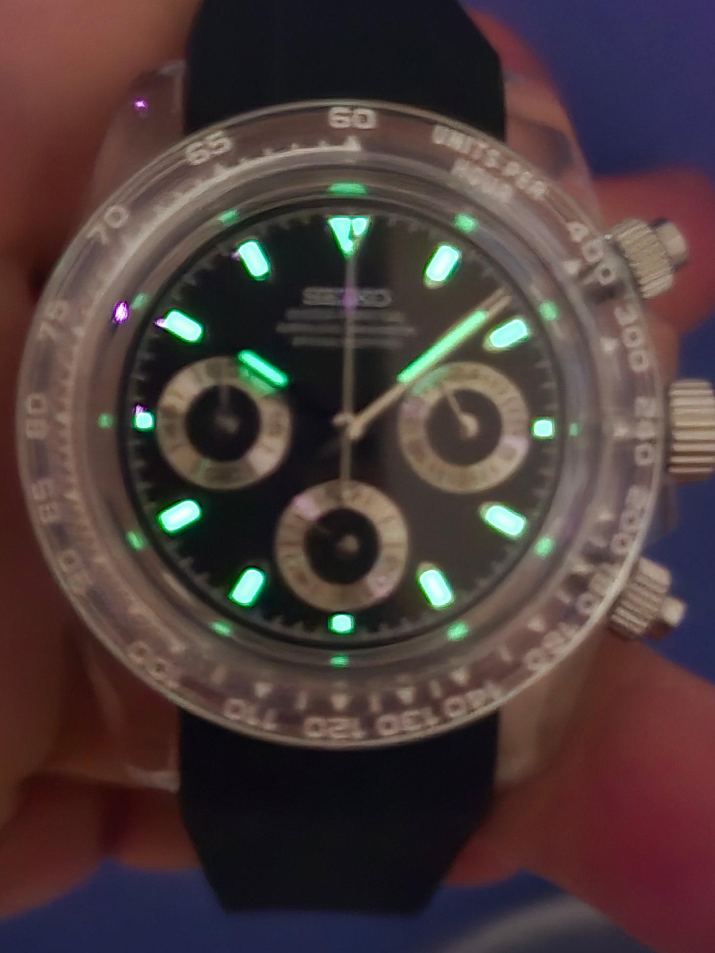 Seiko Mod Daytona cronografo nero Vk63 quarzo 40 mm