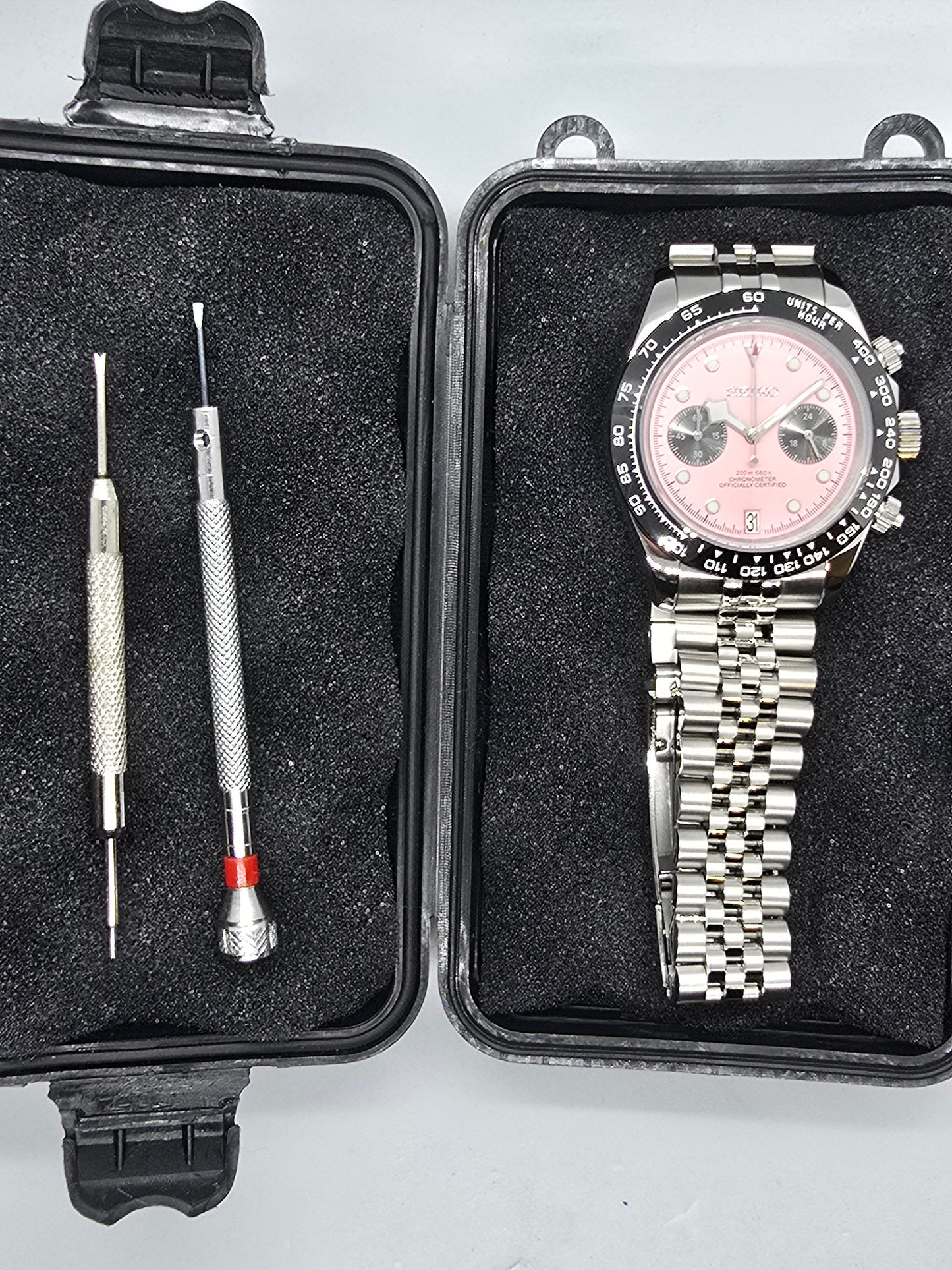 Orologio Mod Cronografo Rosa Vk63 quarzo vetro zaffiro lunetta ceramica
