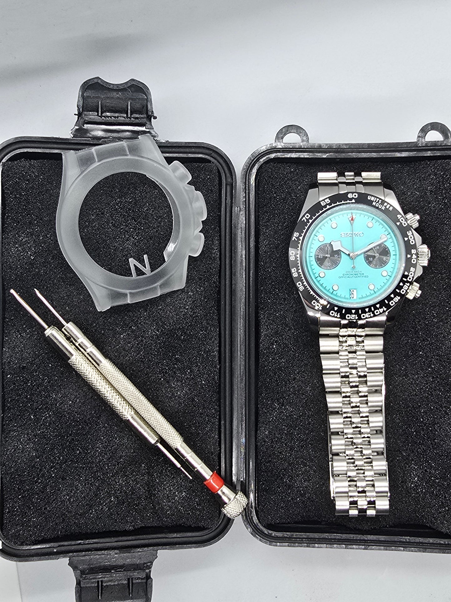 Seiko Mod Black Bay cronografo Flamingo Tiffany Vk64 quarzo 40 mm lunetta ceramica