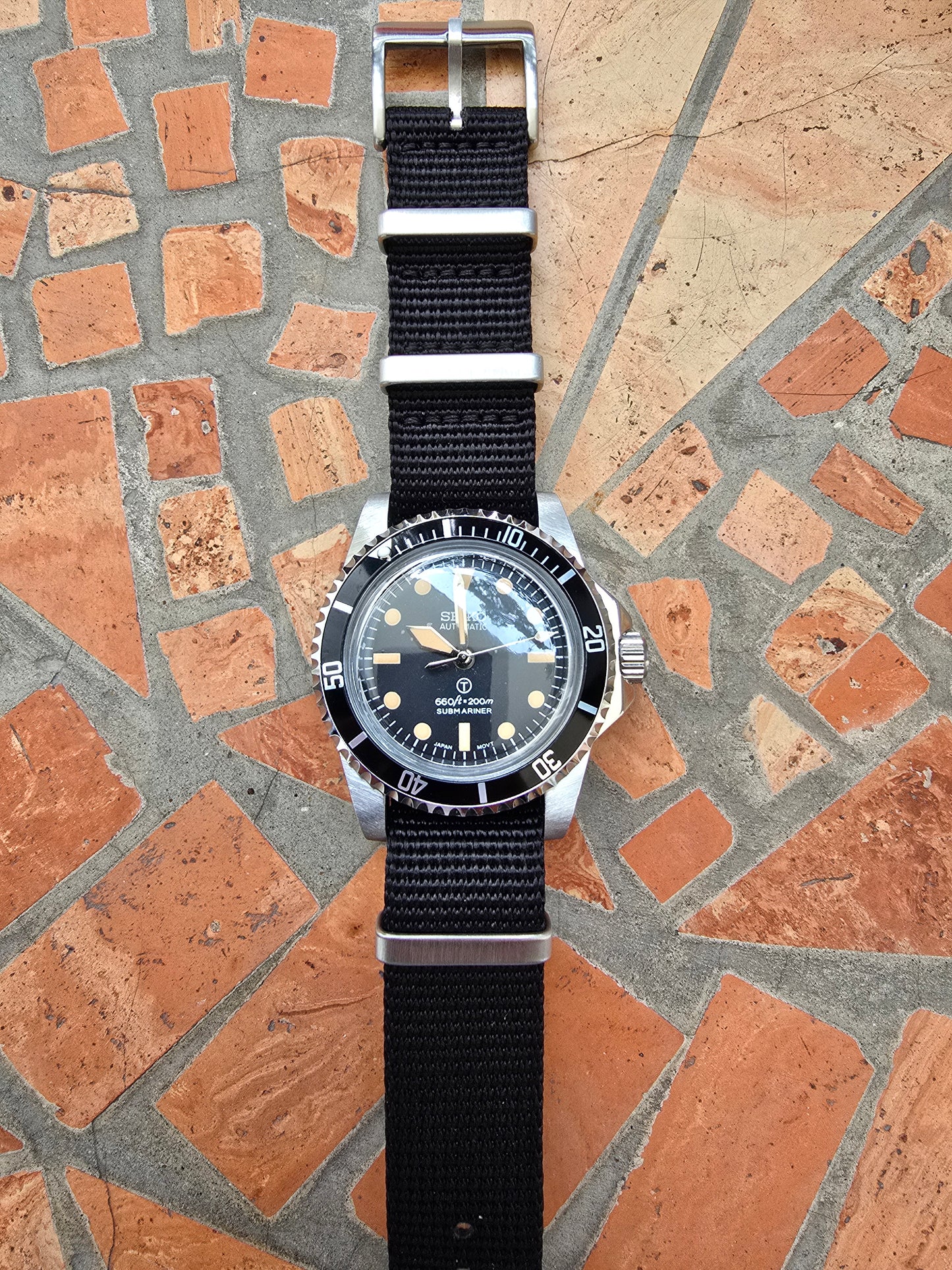 Seiko Mod Milsub Submariner Nh35 automatico 39mm cinturino Nato nero