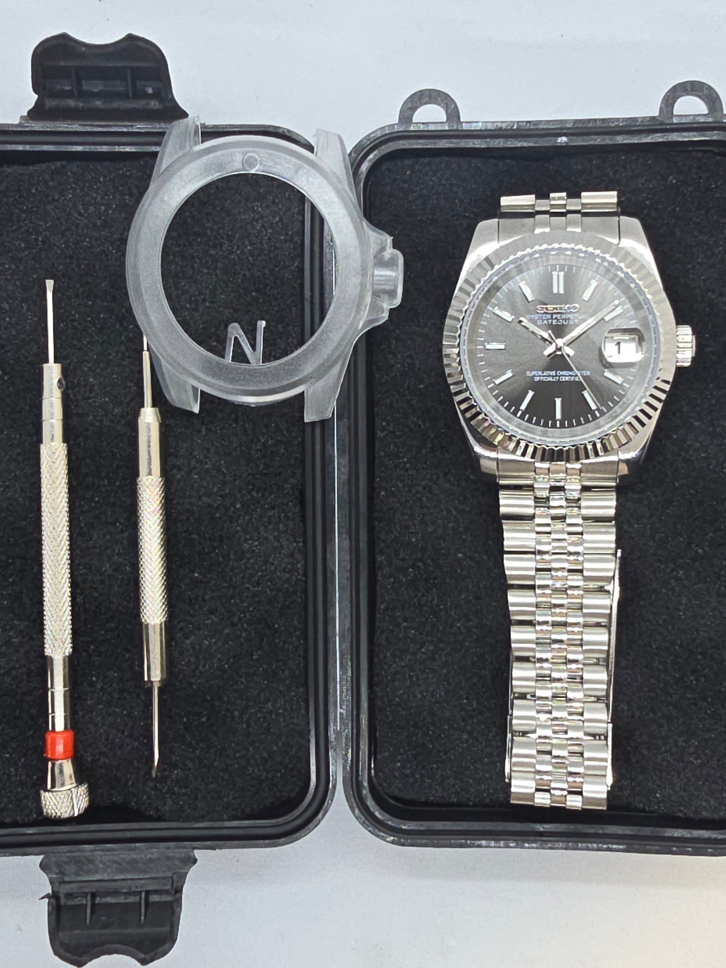 Seiko Mod Datejust grigio Nh35 automatico 39 mm vetro zaffiro