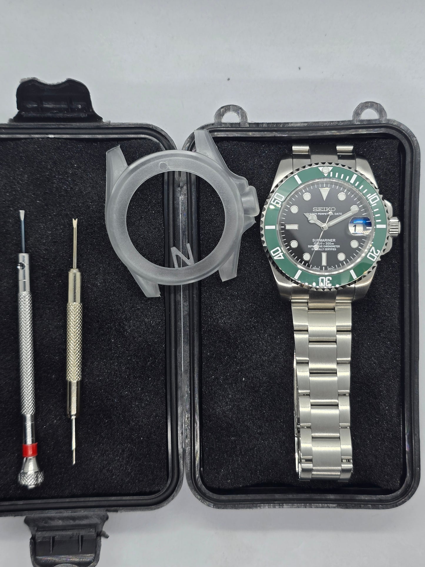 Seiko Mod Kermit Submariner Nh35 automatico Oyster 40 mm lunetta ceramica