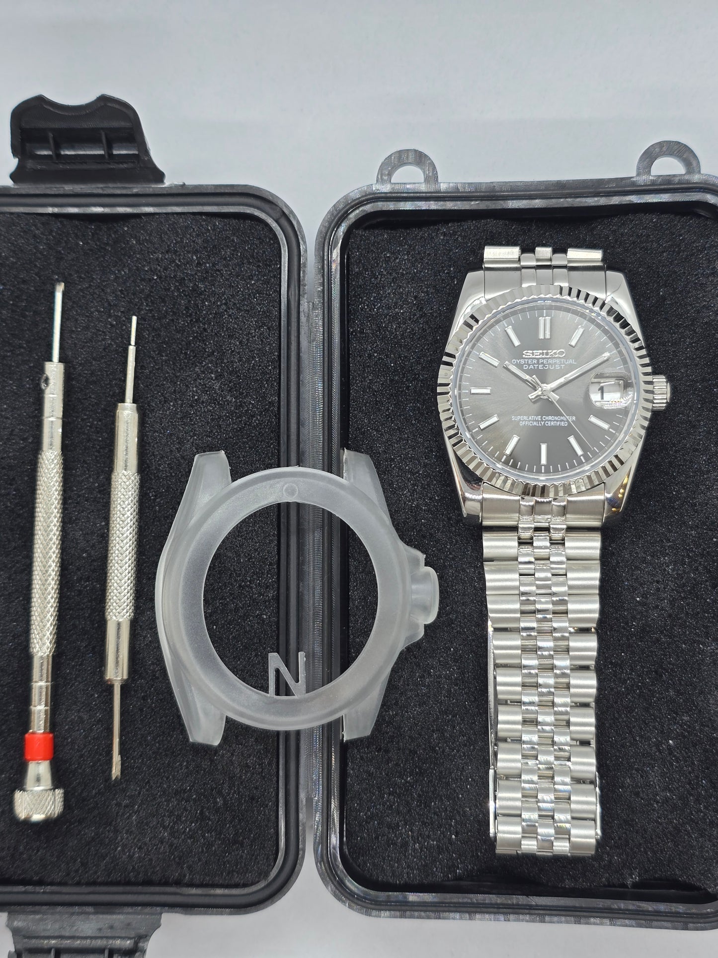 Seiko Mod Datejust grigio Nh35 automatico 36 mm Jubilee