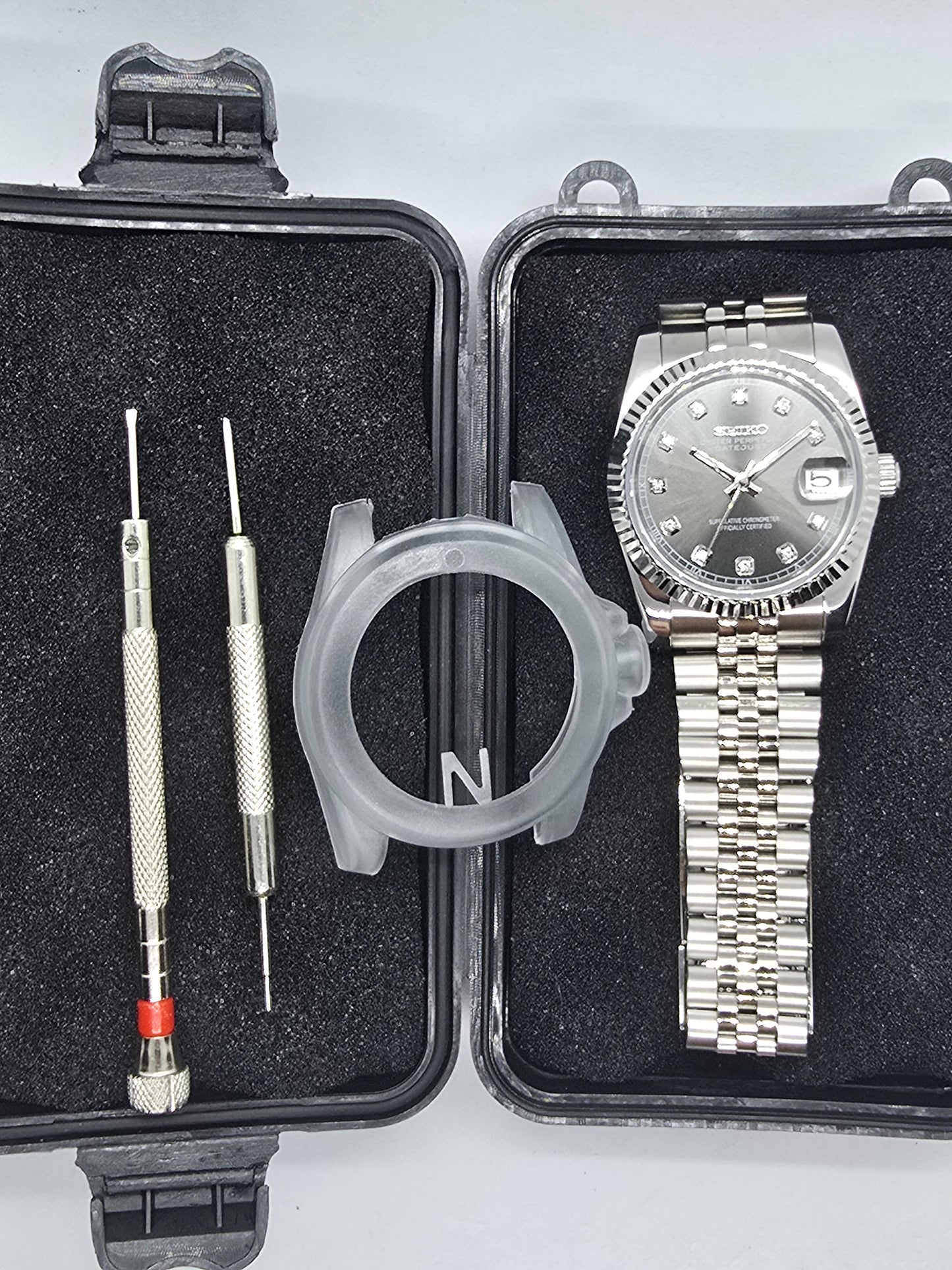 Seiko Mod Datejust grigio Nh35 automatico 36mm vetro zaffiro
