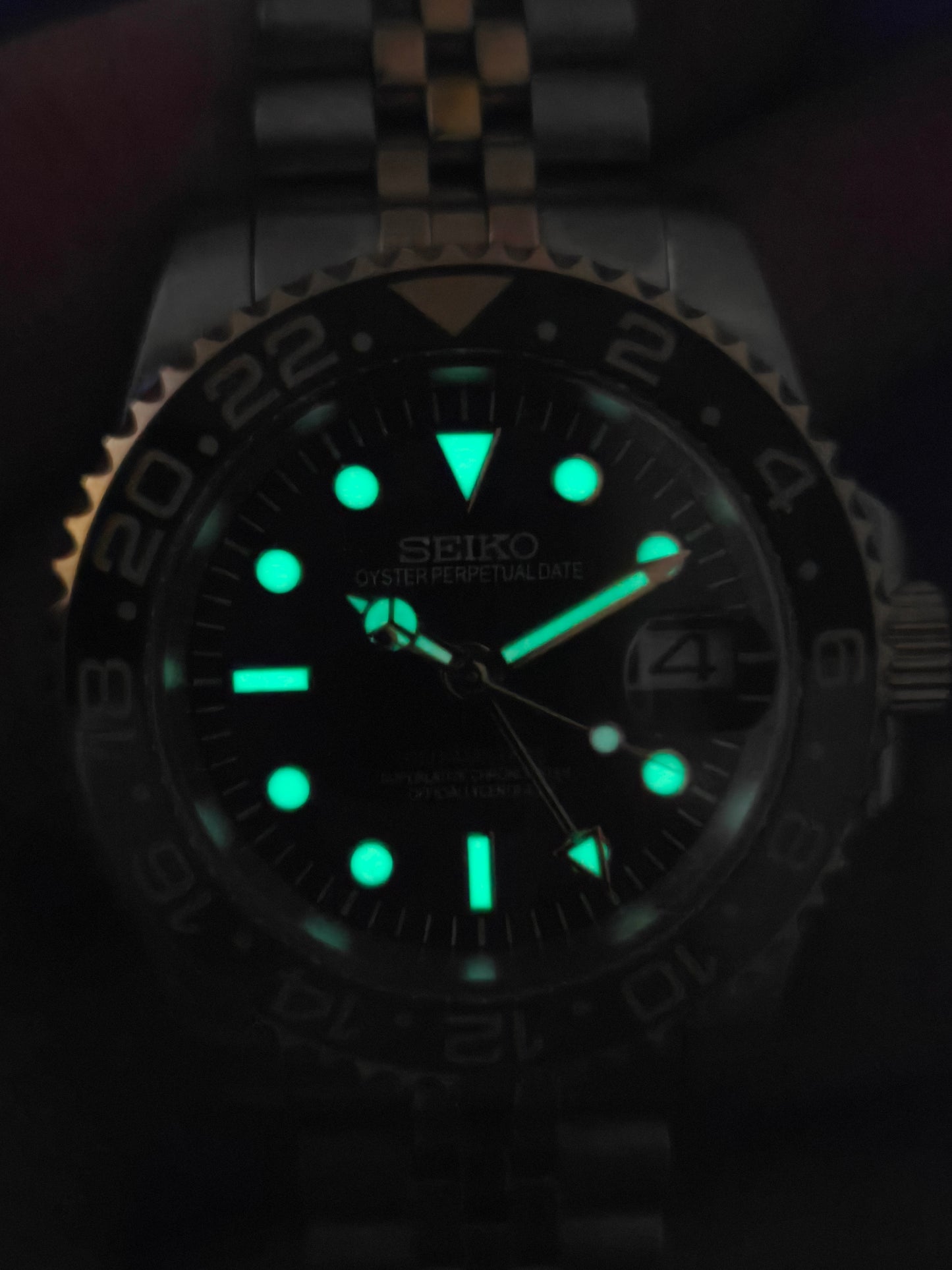 Seiko Mod Gmt acciaio e oro giallo Nh34 automatico 40 mm lunetta ceramica