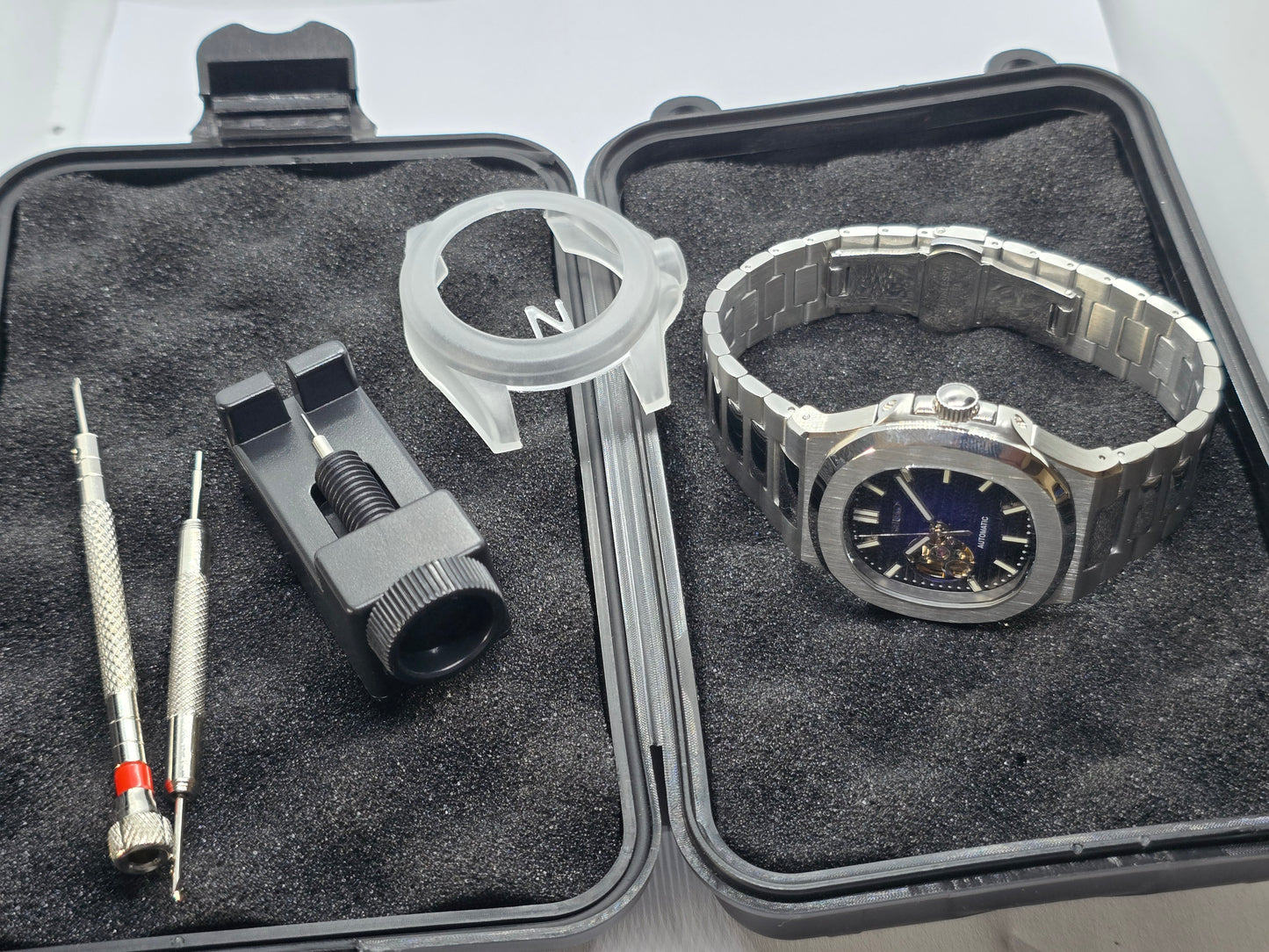 Seiko Mod Nautilus blu "Open Hearth" Nh38 automatico vetro zaffiro