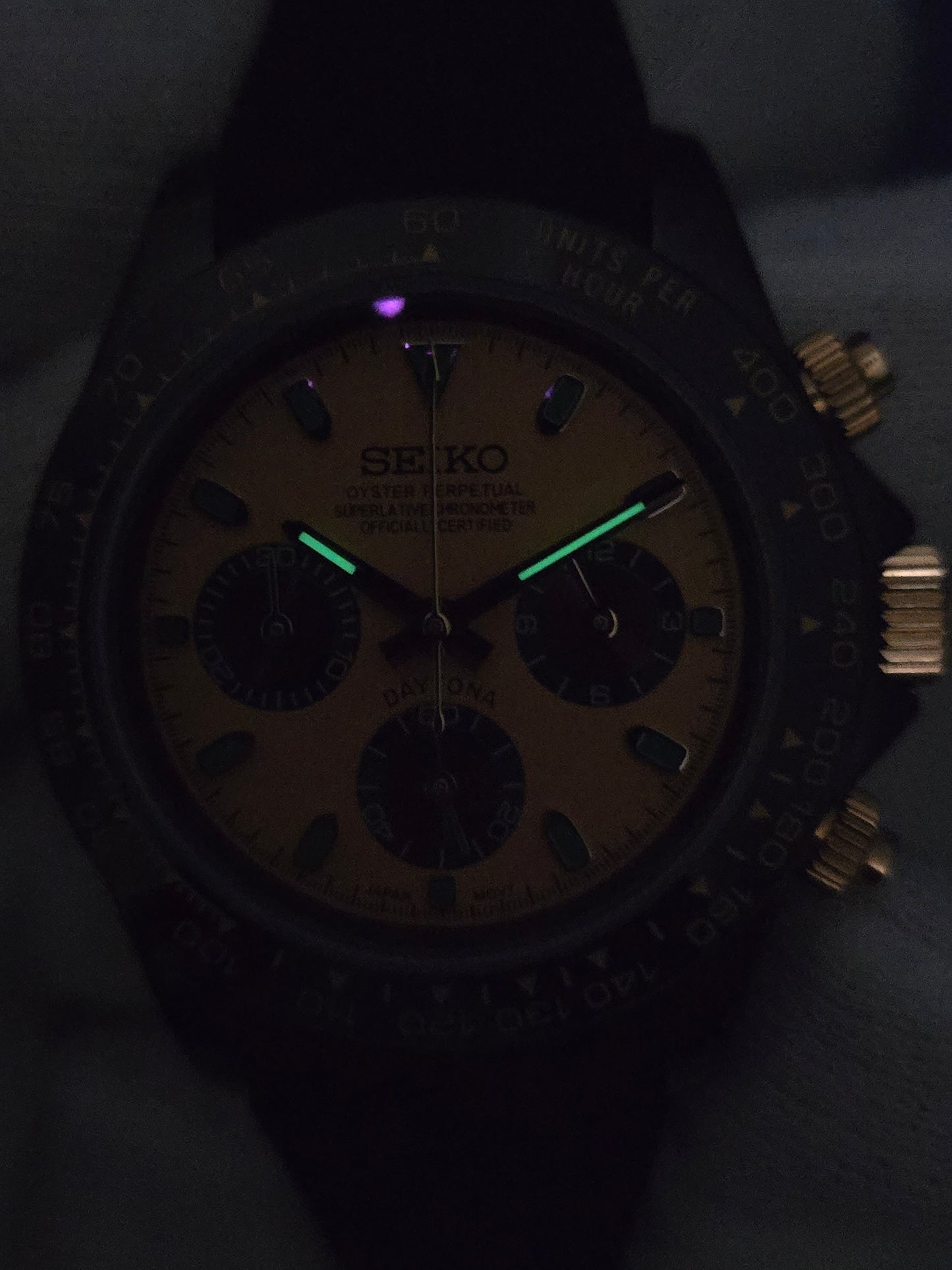 Seiko Mod Daytona cronografo Vk63 quarzo vetro zaffiro