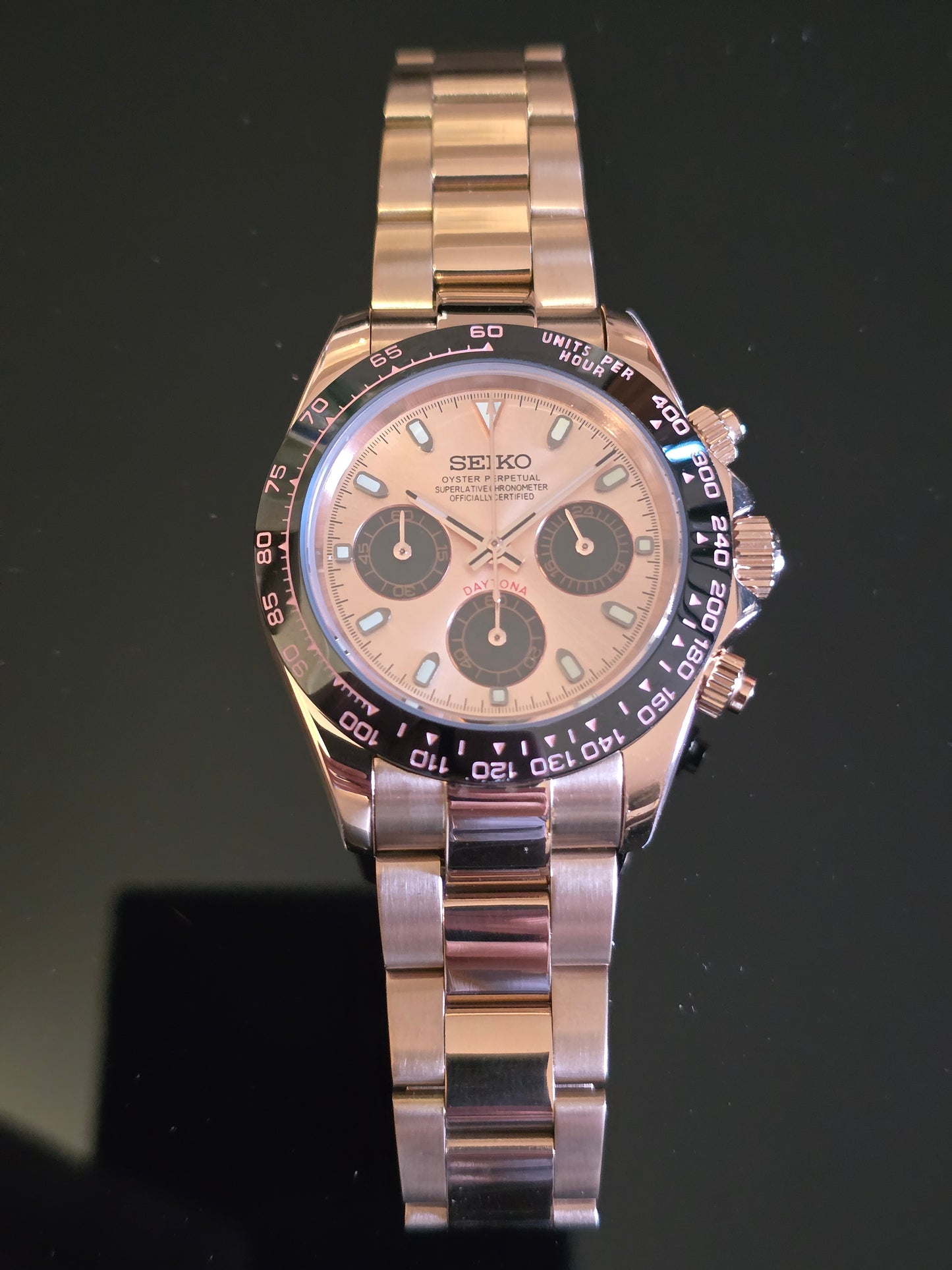 Seiko Mod Daytona oro rosa Vk63 quarzo Oyster