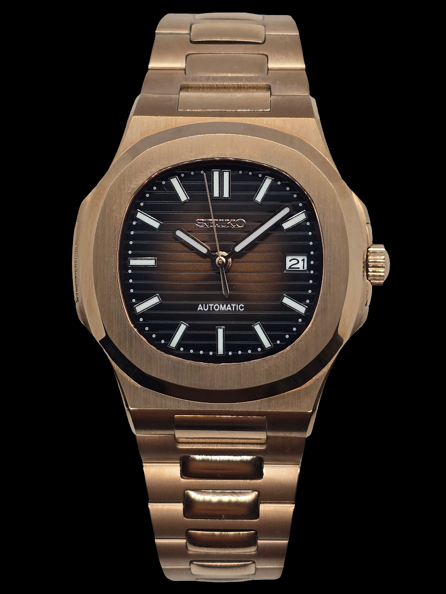 Seiko Mod Nautilus oro rosa Nh35 automatico 40mm vetro zaffiro