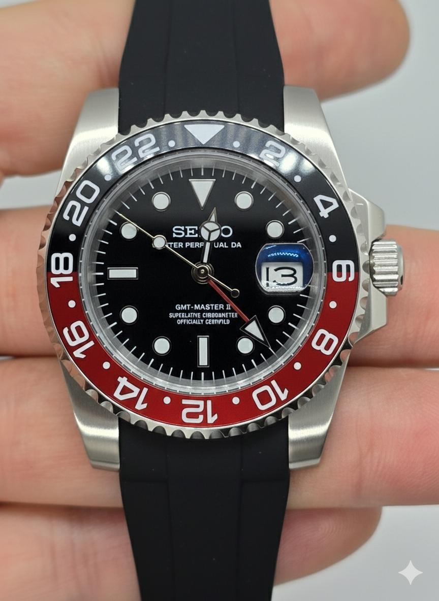 Seiko Mod Gmt Coke Nh34 automatico cinturino caucciù