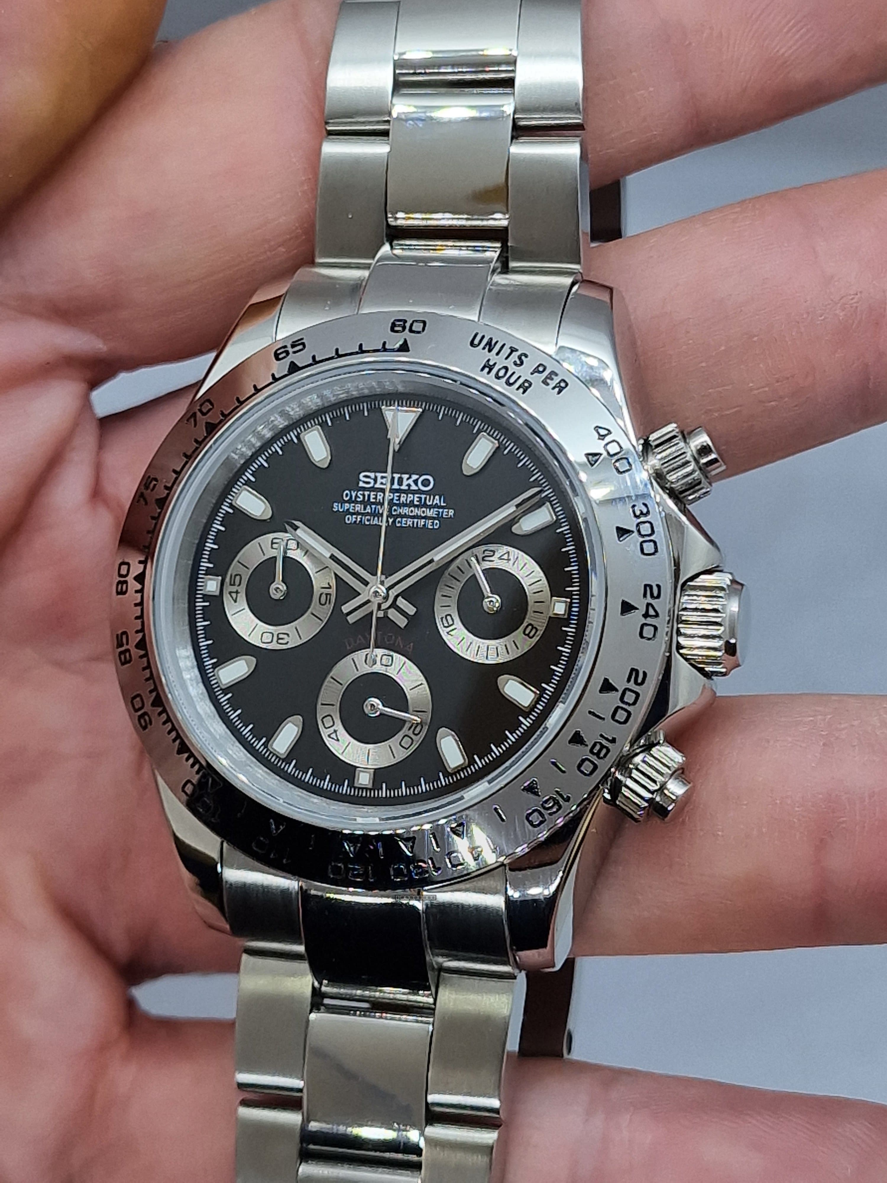 Orologio Mod Daytona cronografo nero Vk63 quarzo 40mm lunetta acciaio