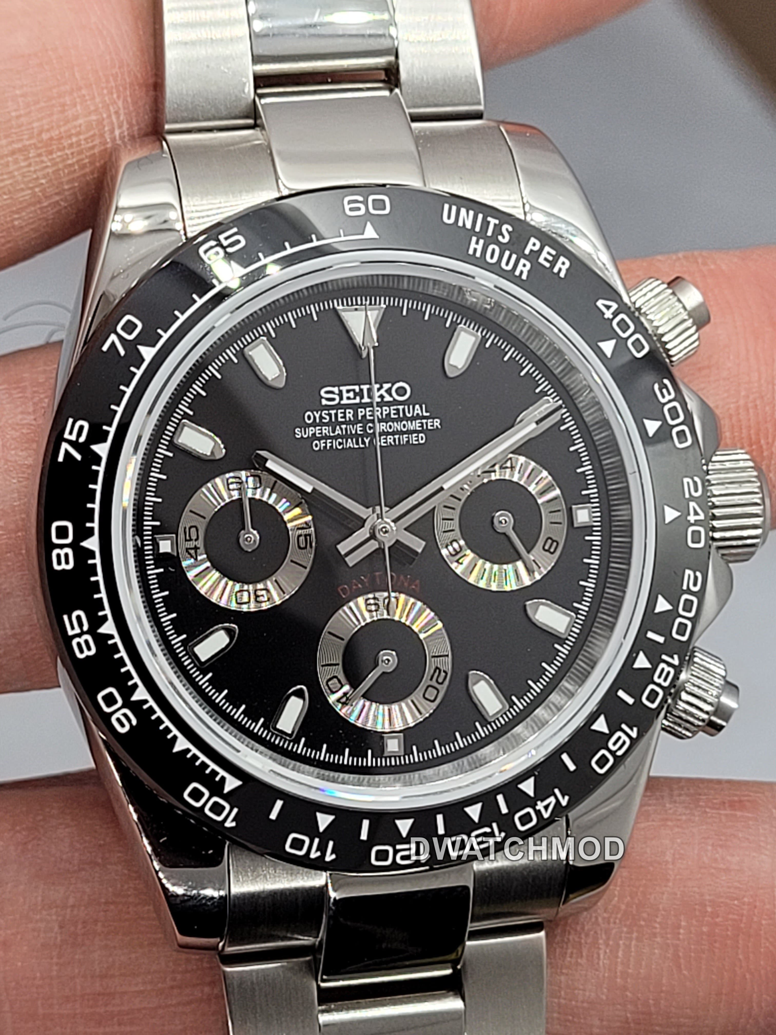 Orologio Mod Daytona cronografo nero Vk63 quarzo 40 mm vetro zaffiro