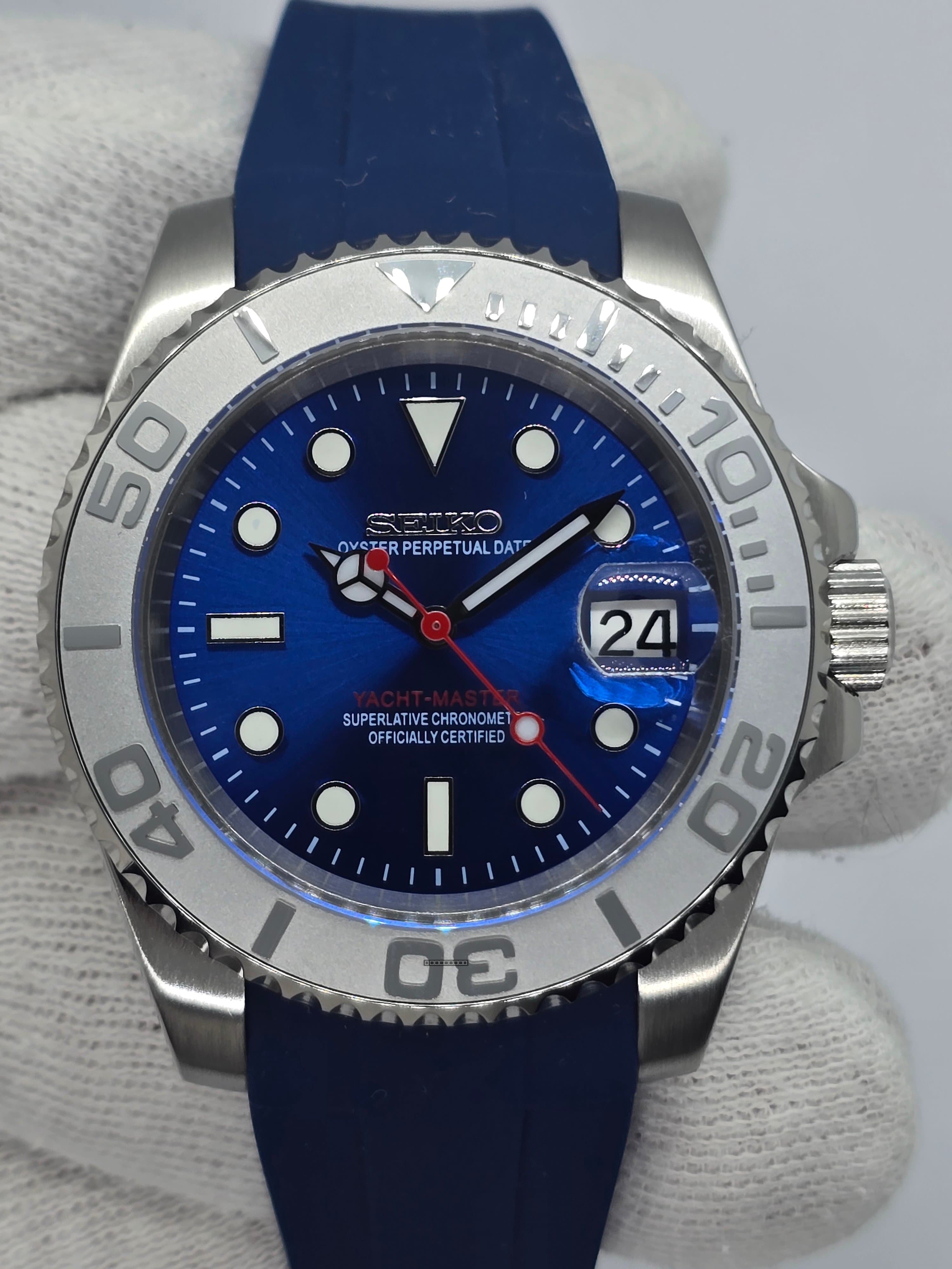 Orologio Mod Yachtmaster blu Nh35 automatico 40mm vetro zaffiro