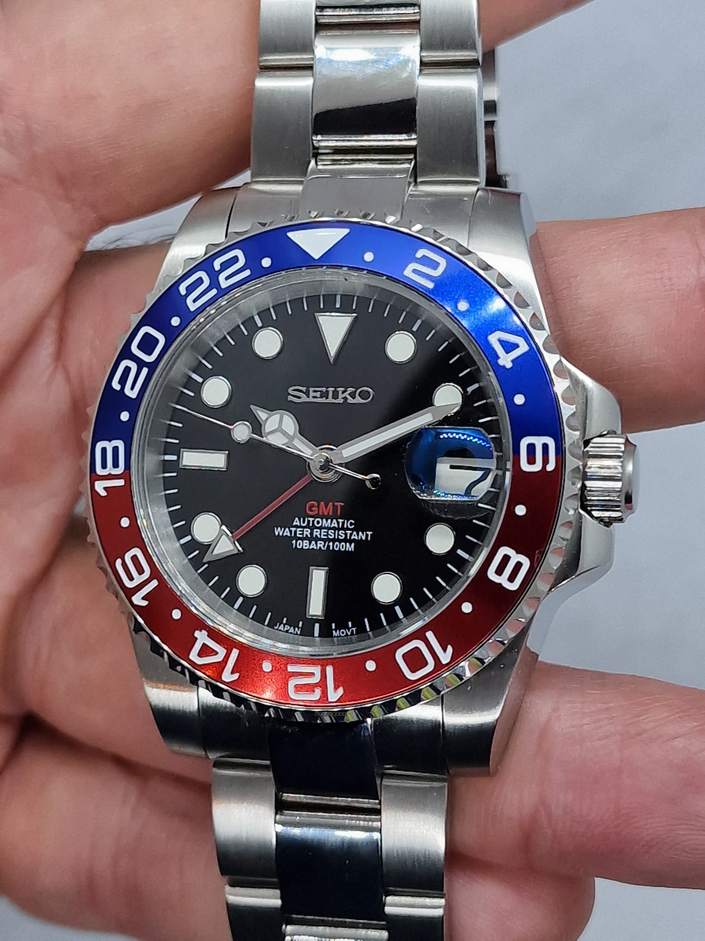 Orologio Mod Gmt Pepsi Nh34 automatico 40 mm vetro zaffiro cinturino Oyster