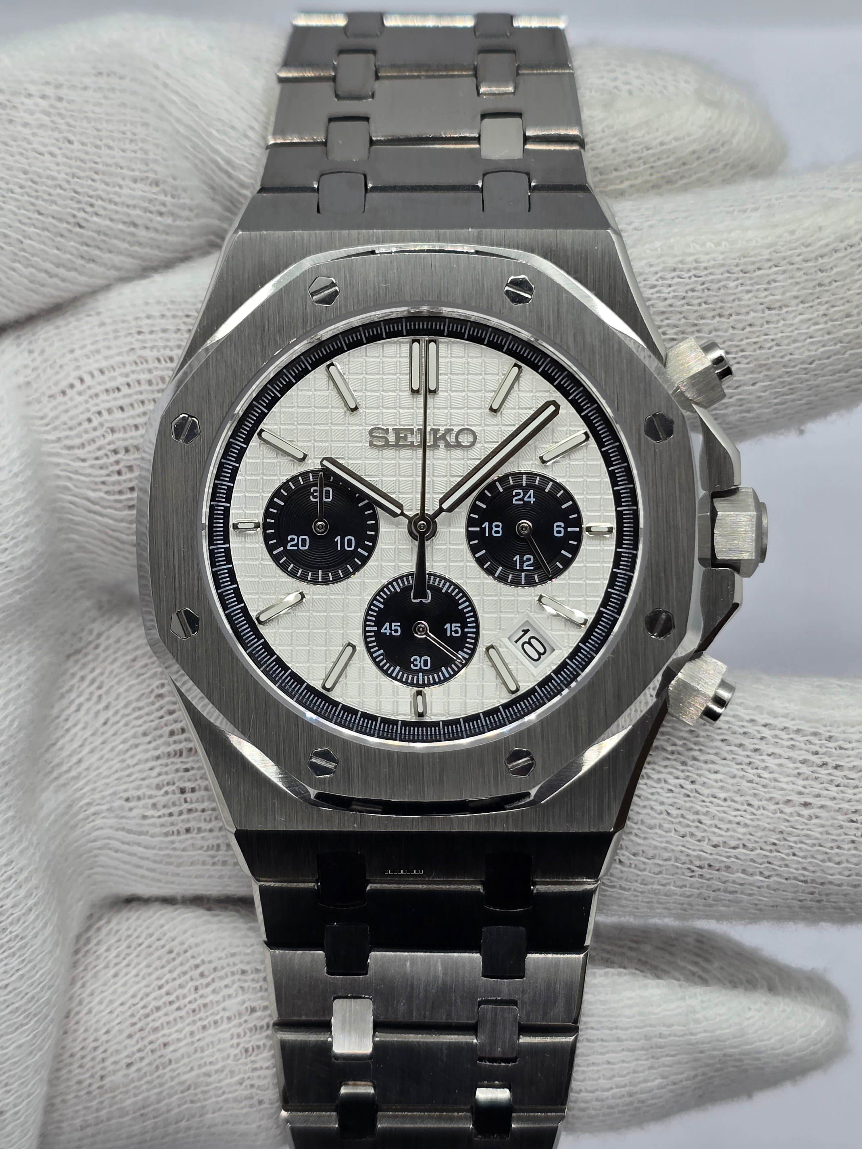 Orologio Mod Royal Oak Panda cronografo Vk63 quarzo vetro zaffiro