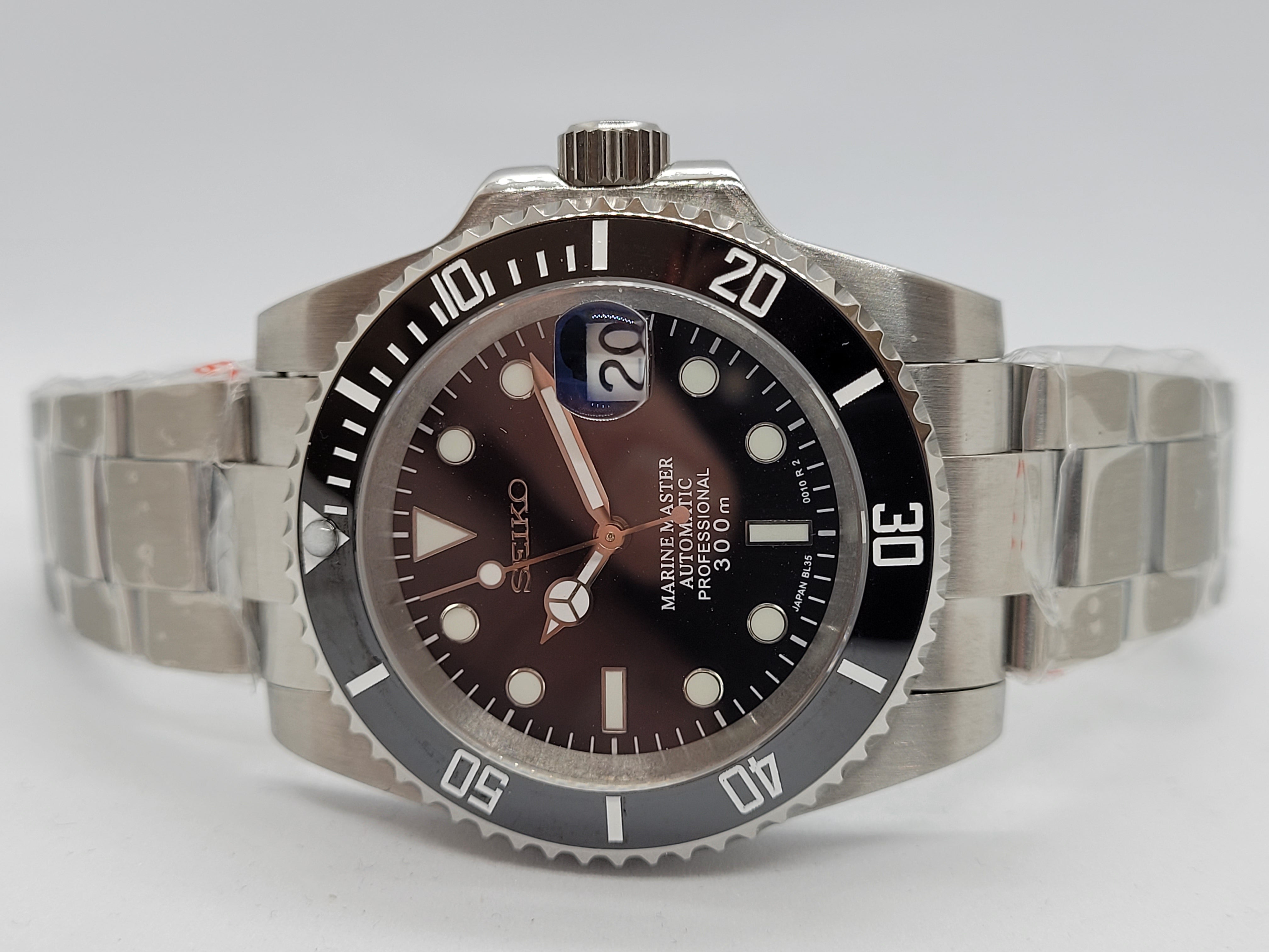 Seiko Mod Submariner Black Nh35 Automatic 40mm Custom Ceramic 