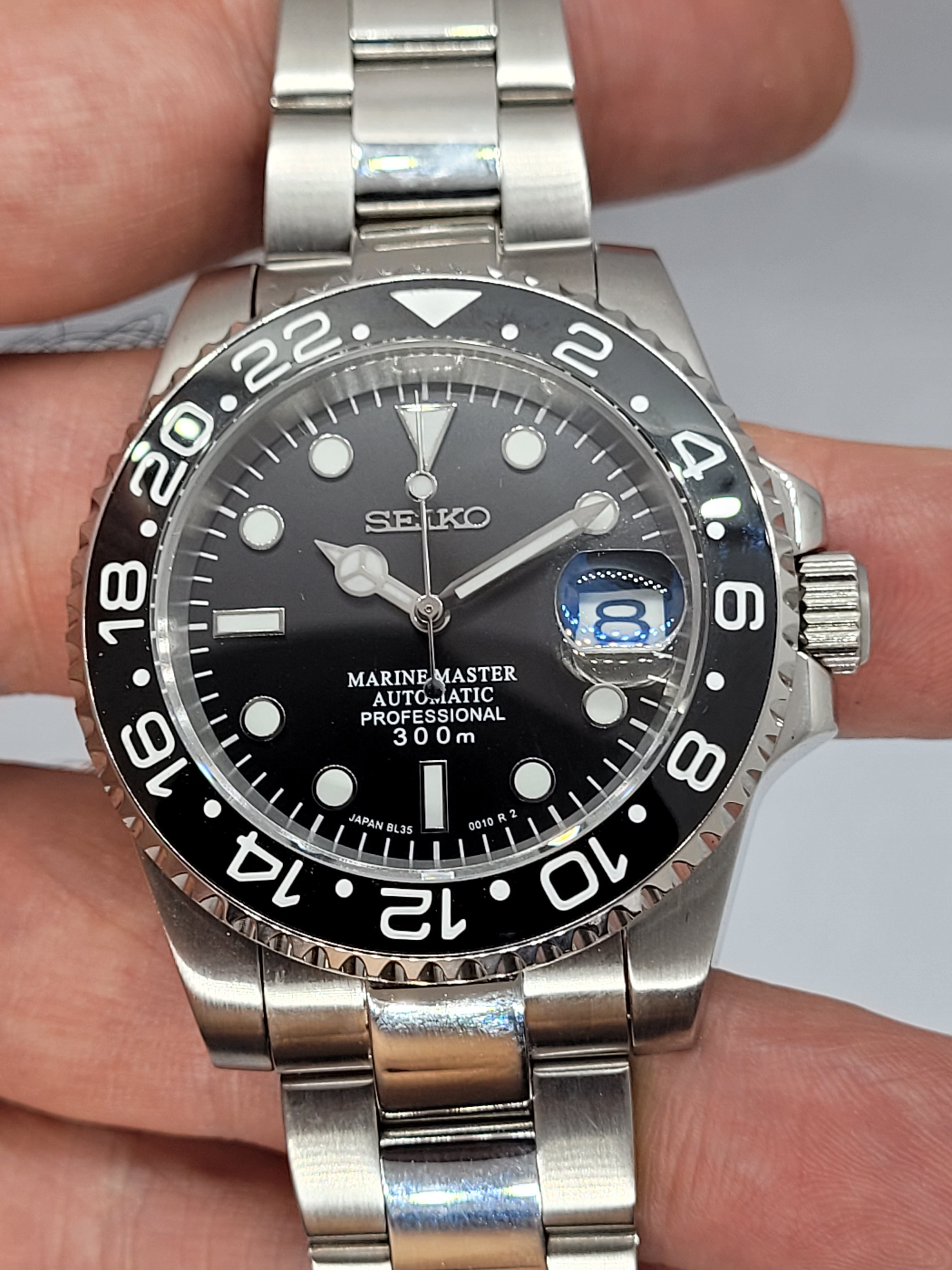 Seiko Mod GMT Schwarz Nh35 Amautomatic 40 mm kundenspezifische