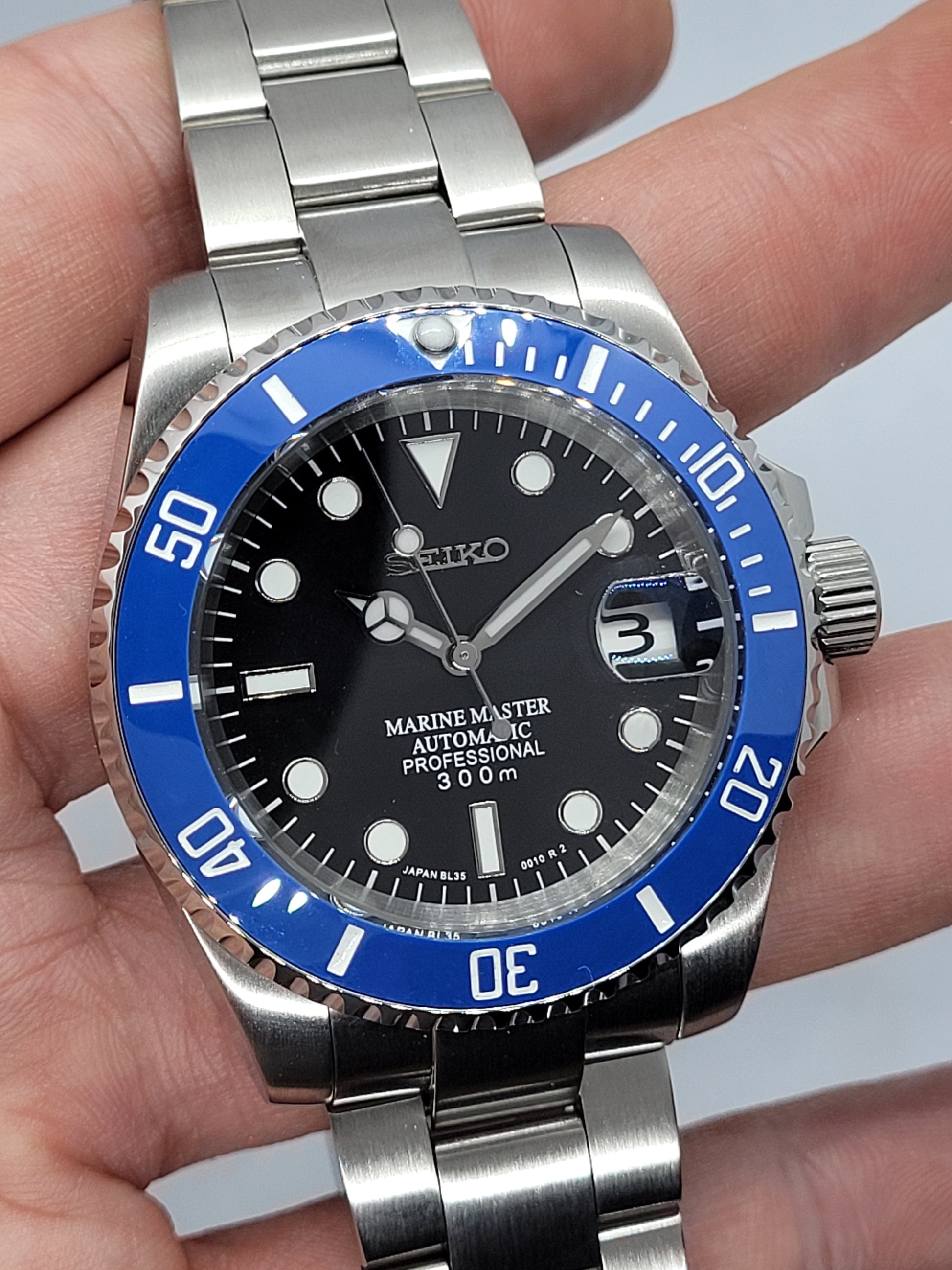 Seiko Mod Submariner Blue NH35 Automatic 40mm Custom Ceramic Bezel