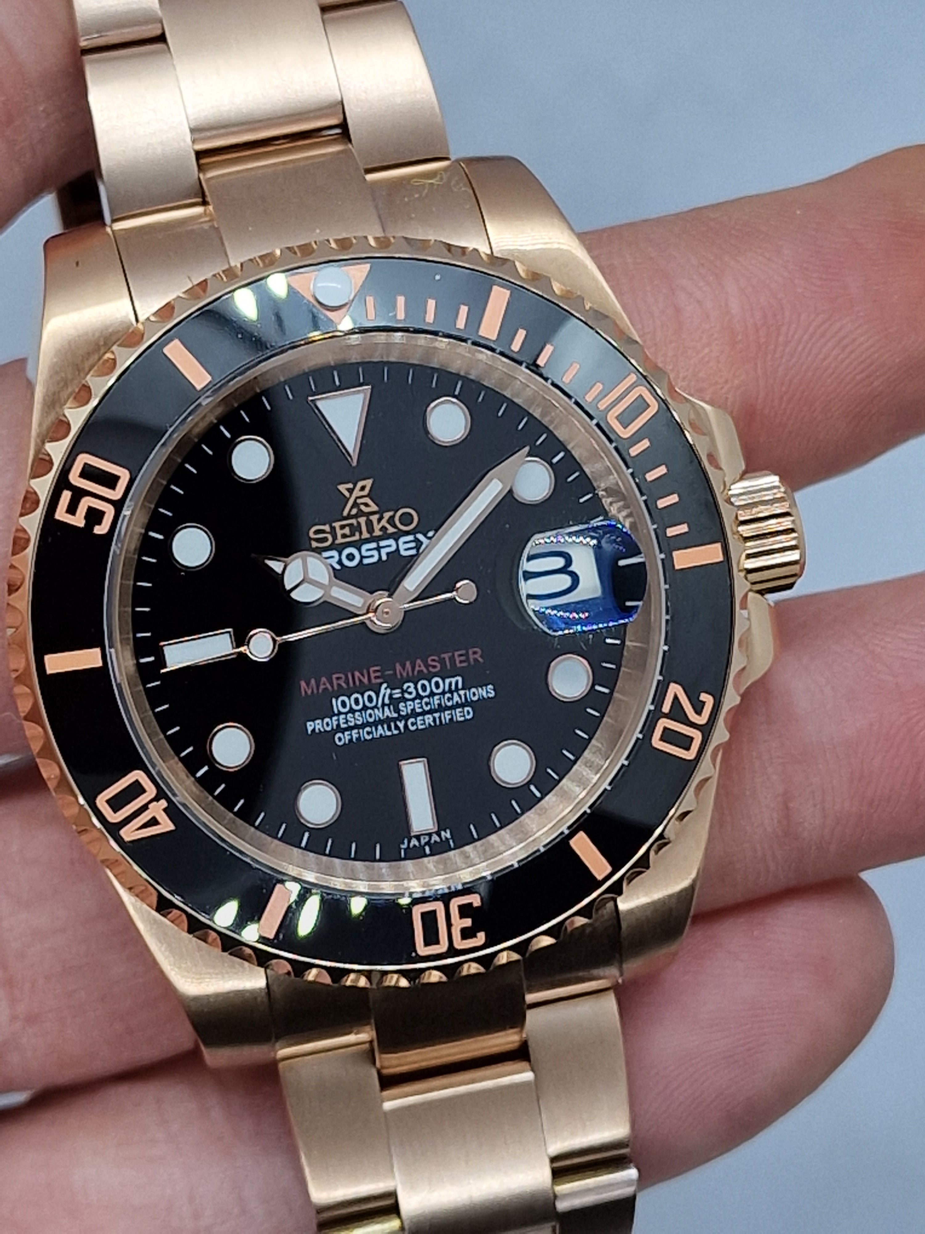 Seiko Mod Submariner Rose Gold NH35 Automatic 40mm Custom Ceramic Beze –  Dwatchmod