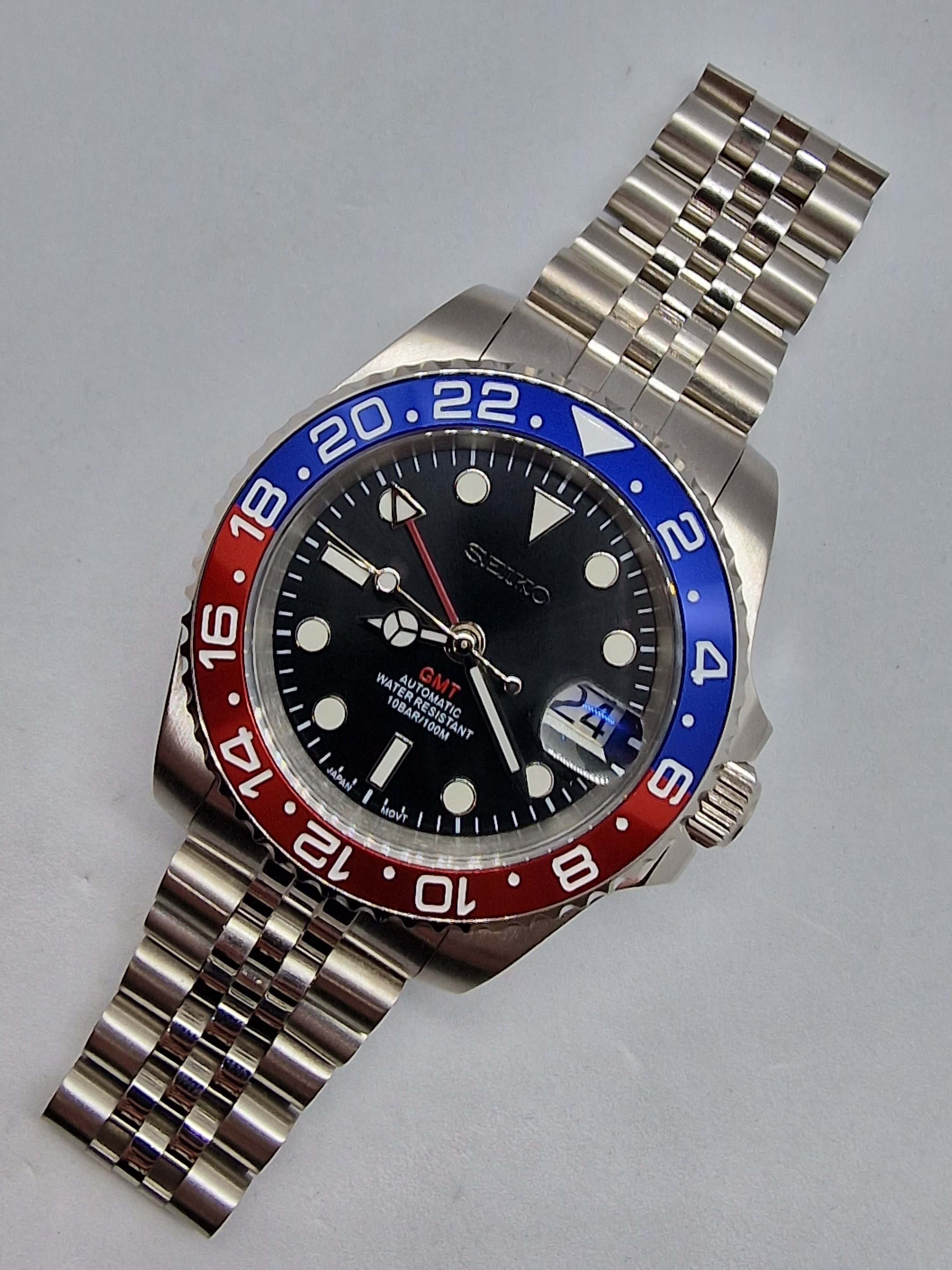 Seiko Mod Gmt Pepsi Nh34 Automatik 40 mm individuelle