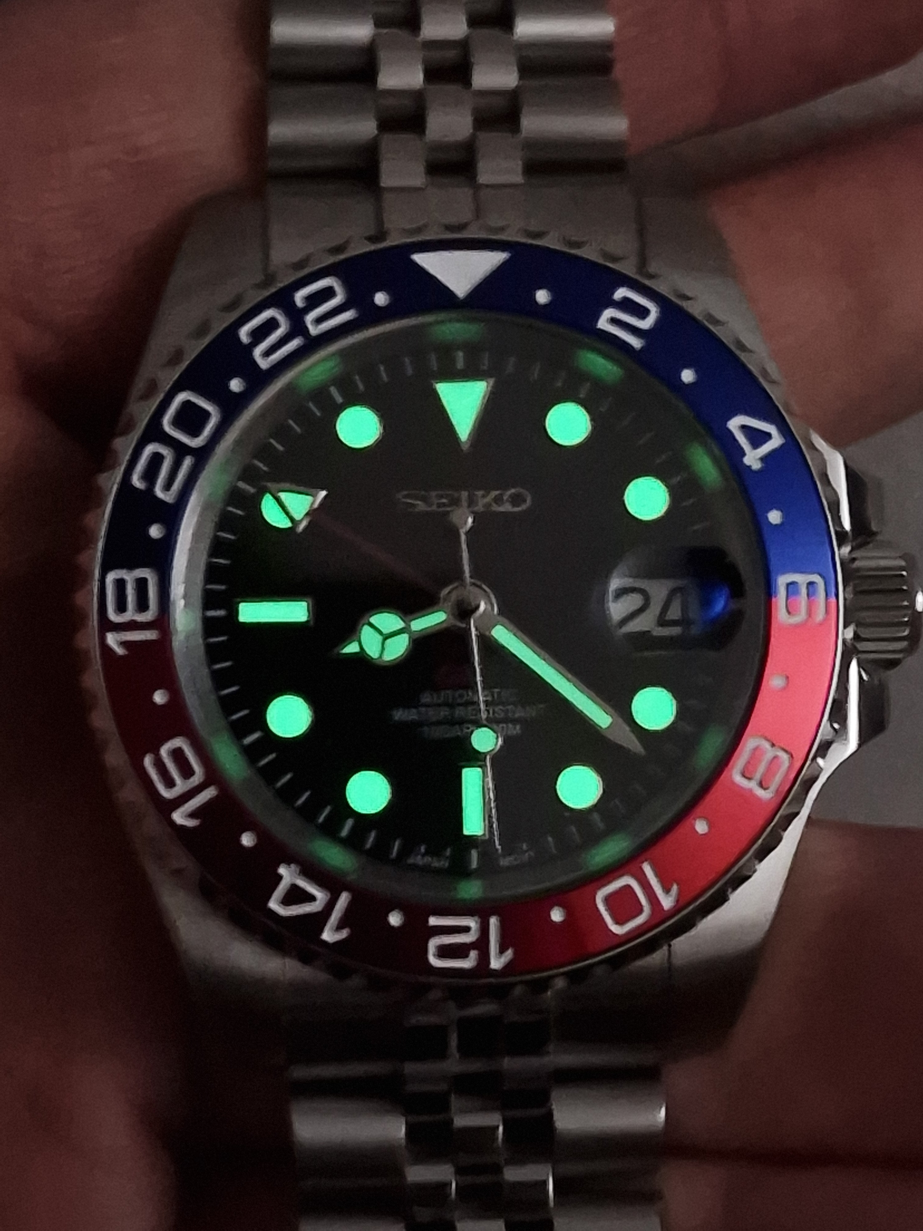 Seiko Mod Gmt Pepsi Nh34 Automatic 40 mm custom ceramic bezel