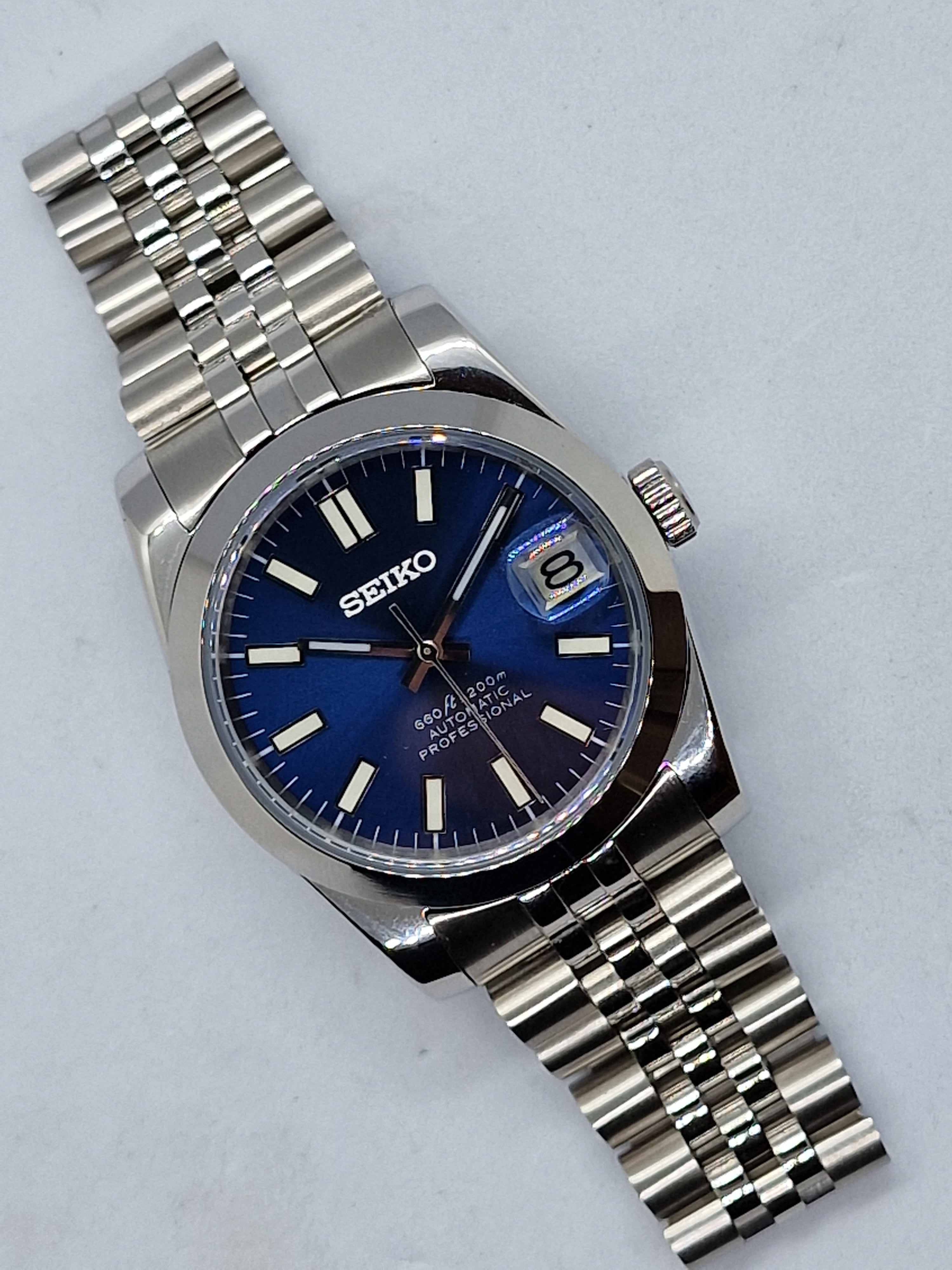 Seiko Mod Datejust Blue Nh35 Automatik 36 mm Custom Saphirglas