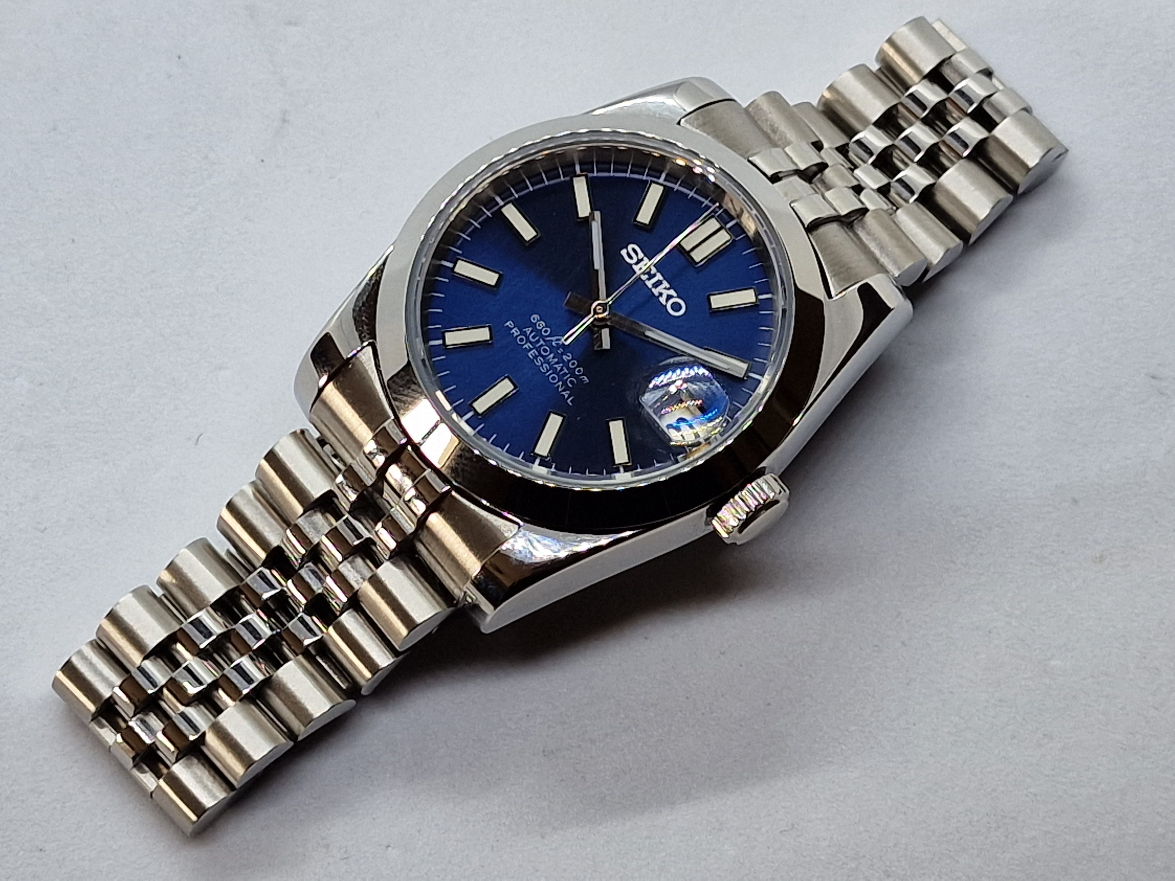 Seiko Mod Datejust Blue Nh35 Automatik 36 mm Custom Saphirglas