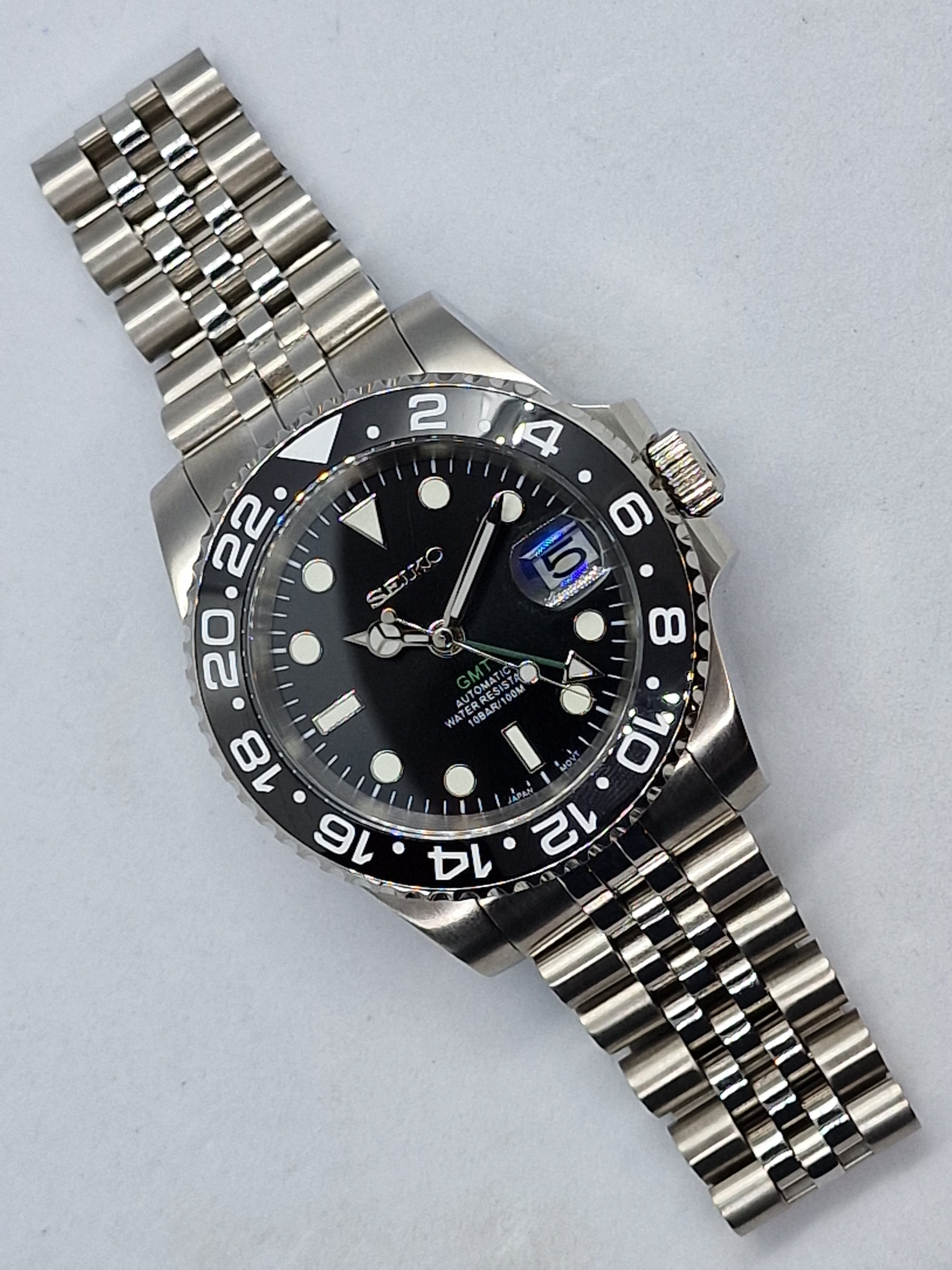 Seiko Mod Gmt Black Nh34 Automatic 40 mm Ceramic Bezel