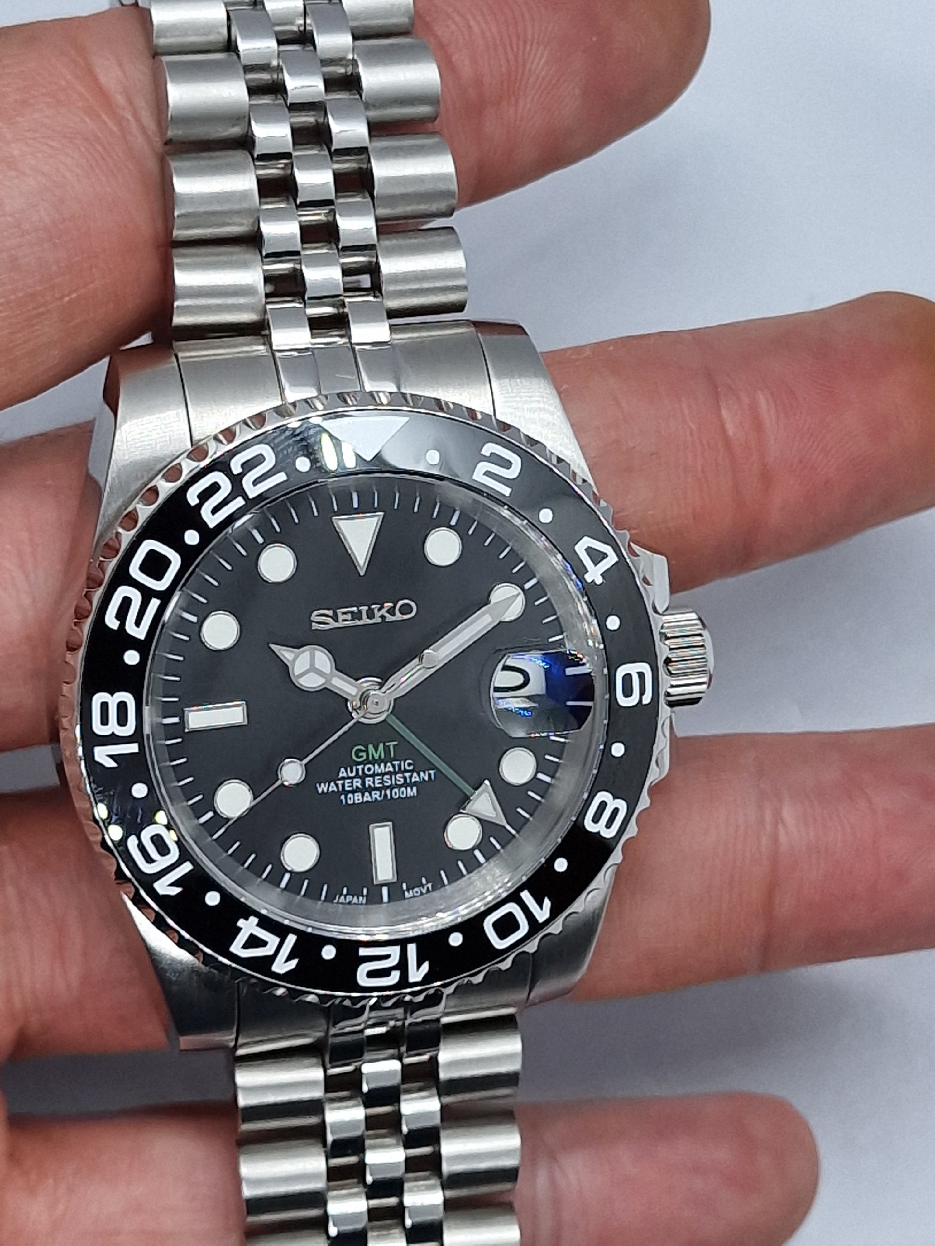 Seiko Mod Gmt Black Nh34 Automatic 40 mm Ceramic Bezel Customizzato