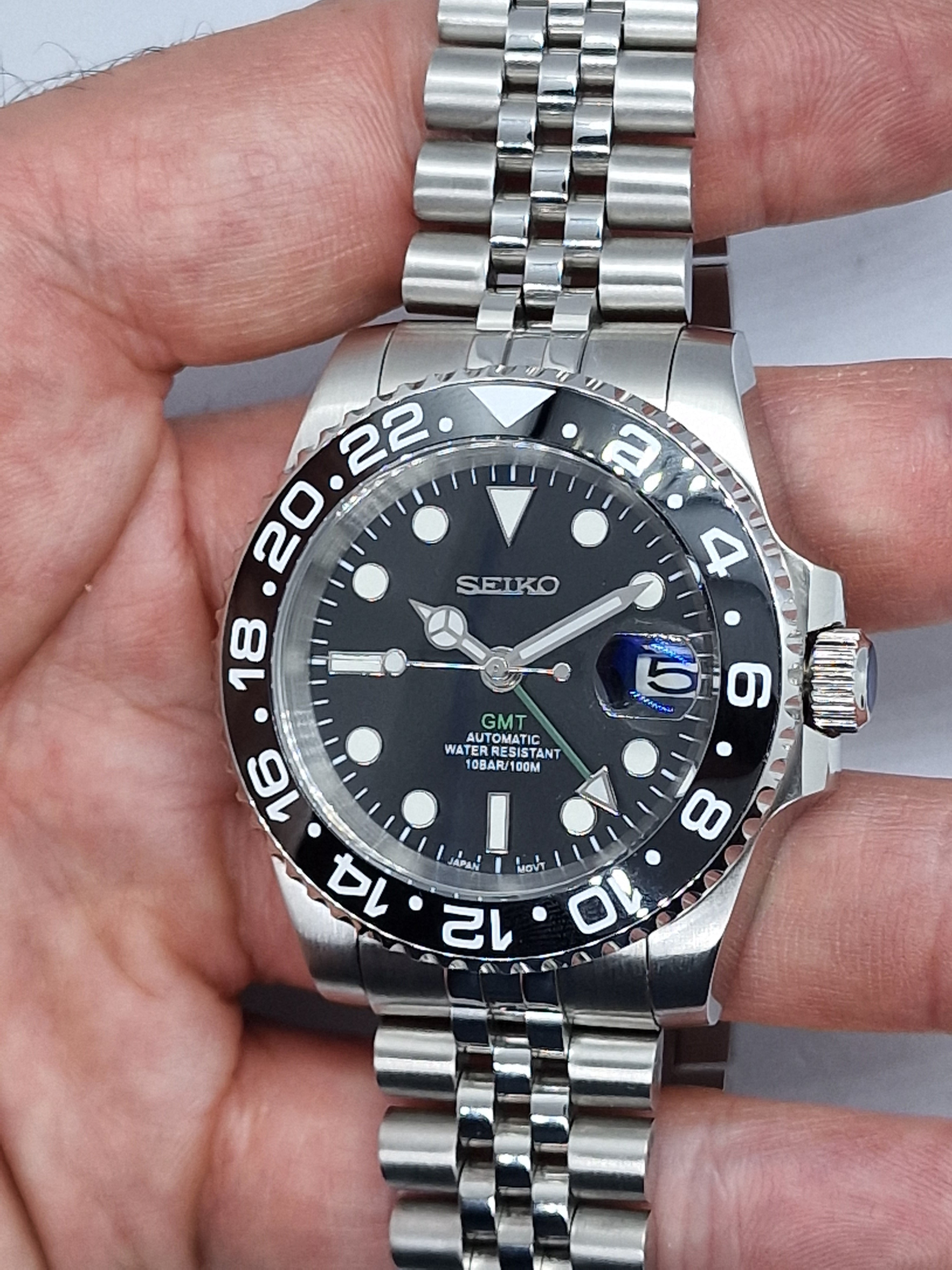 Seiko Mod Gmt Black Nh34 Automatic 40 mm Ceramic Bezel Customizzato