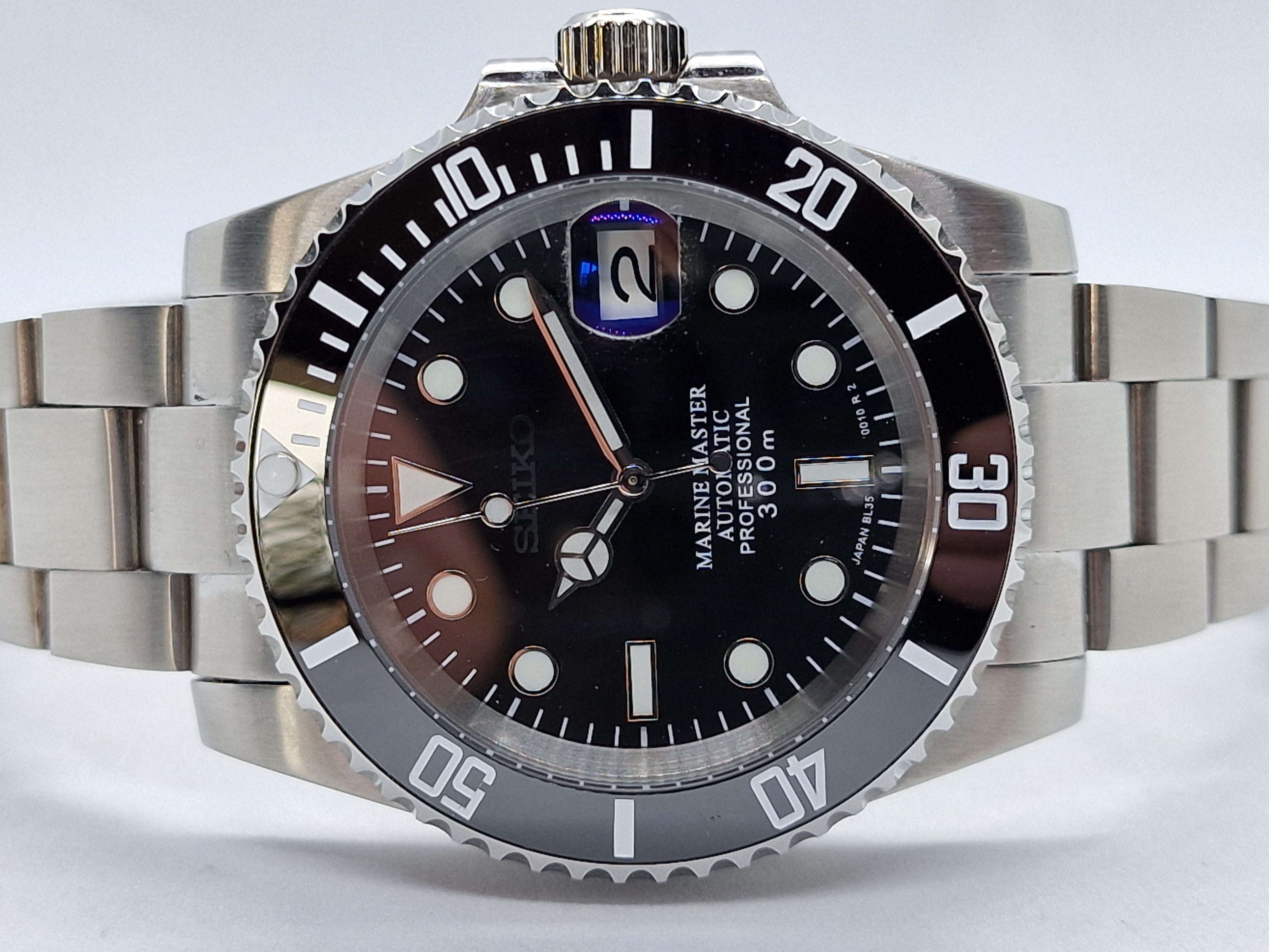 Seiko Mod Submariner Black Nh35 Automatic 40mm Custom Ceramic ...