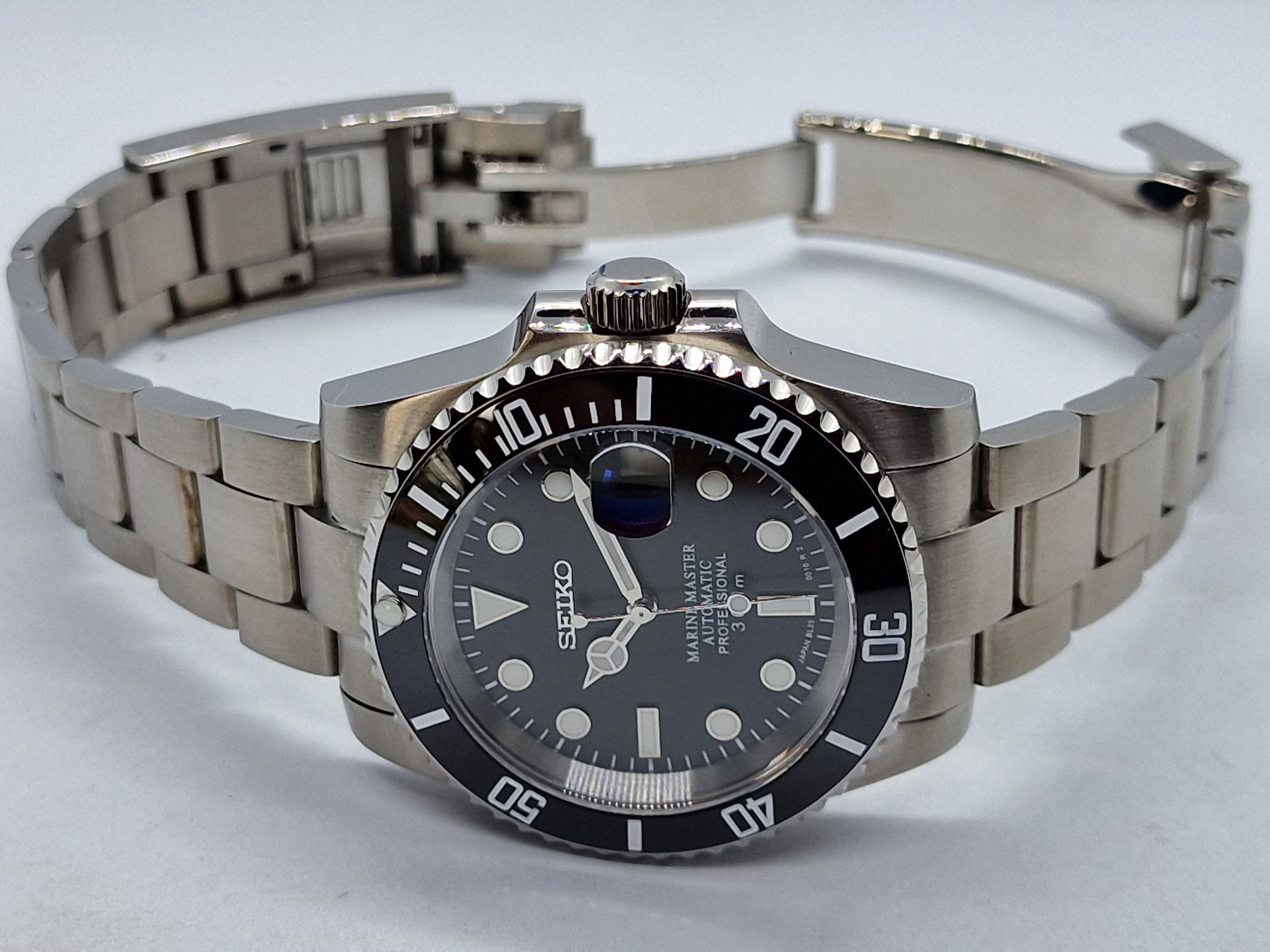 Seiko Mod Submariner Black Nh35 Automatic 40mm Custom Ceramic ...