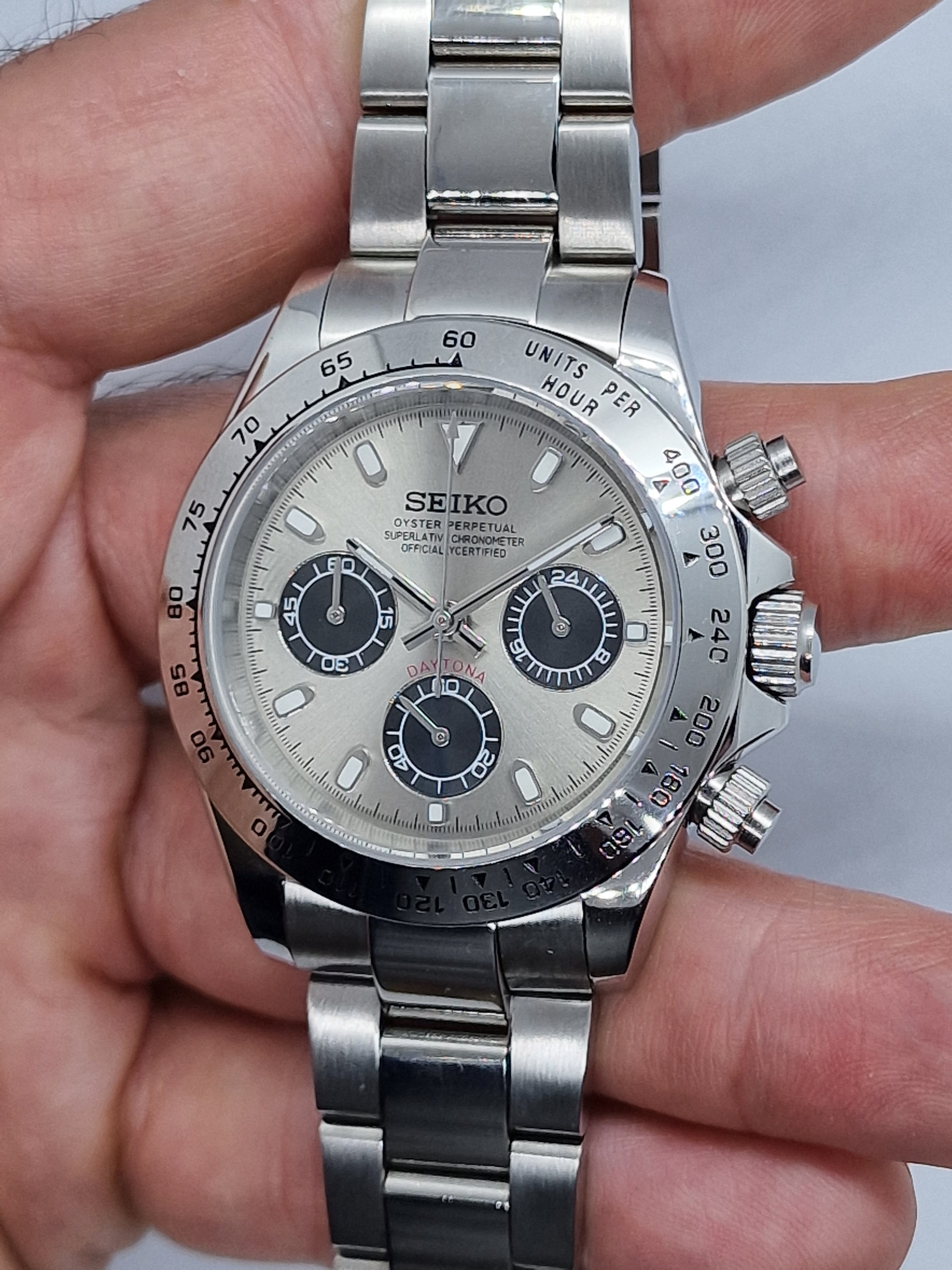 Seiko Mod Daytona Ghost Gray Chronograph Vk63 Quartz 40mm Sapphire 