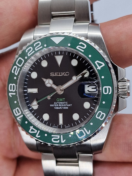 Seiko Mod Gmt Sprite Kermit Nh34 Automatic 40mm Custom Ceramic Bezel