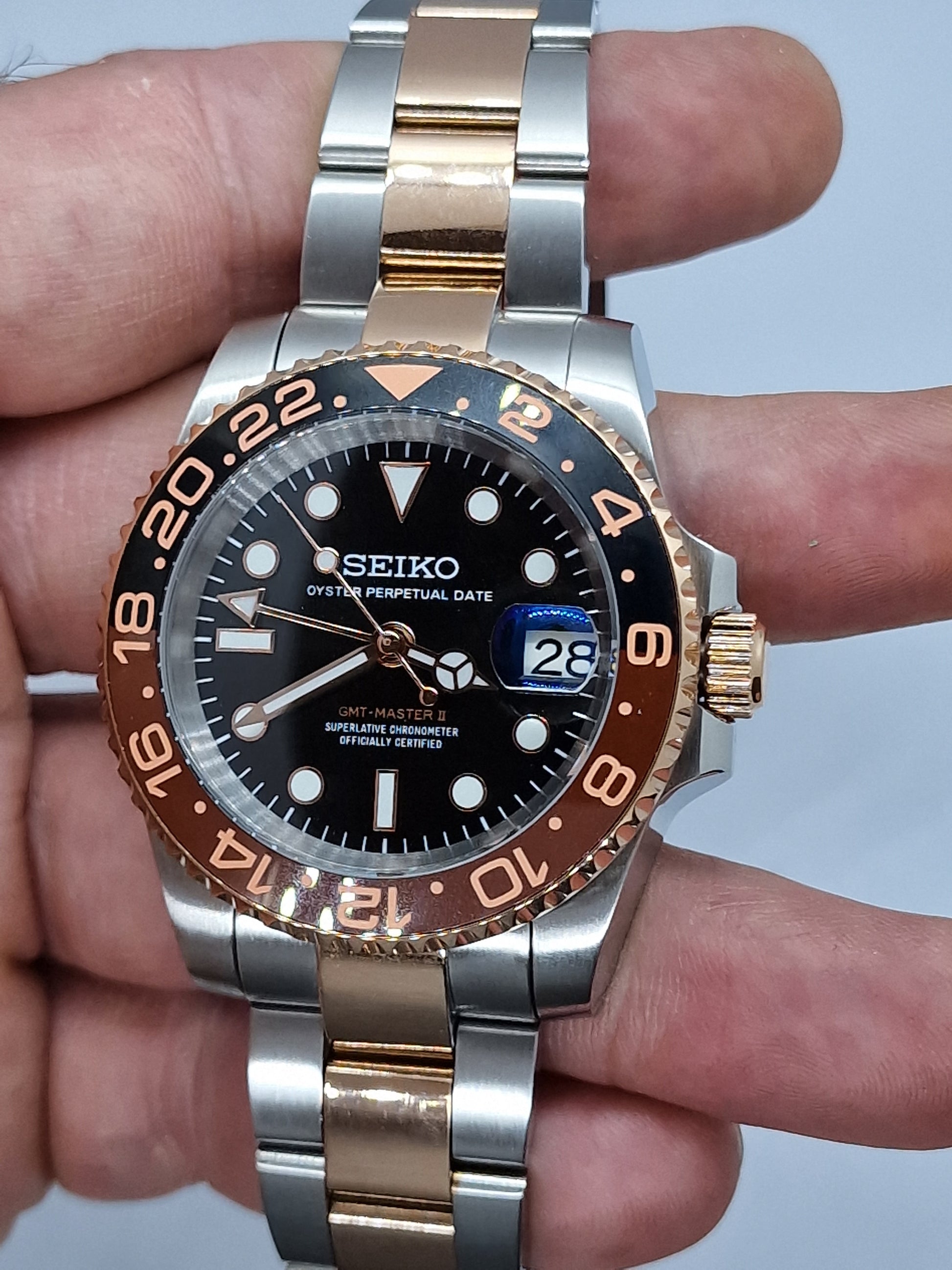 Seiko Mod Gmt Rootbeer Nh34 Automatic 40mm Custom Ceramic Bezel