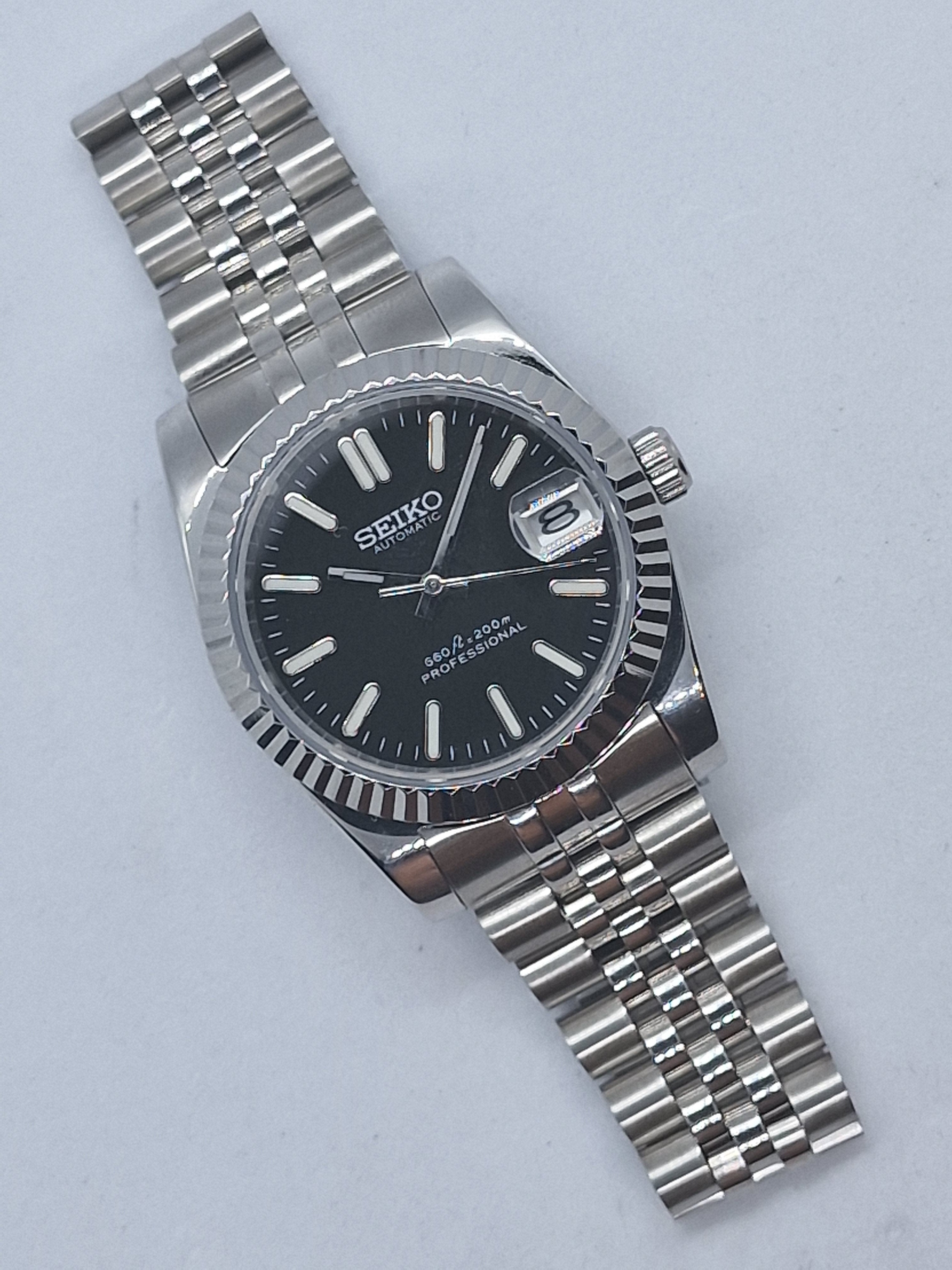 Seiko Mod Datejust Black Nh35 Automatic 36mm Custom Sapphire Glass –  Dwatchmod