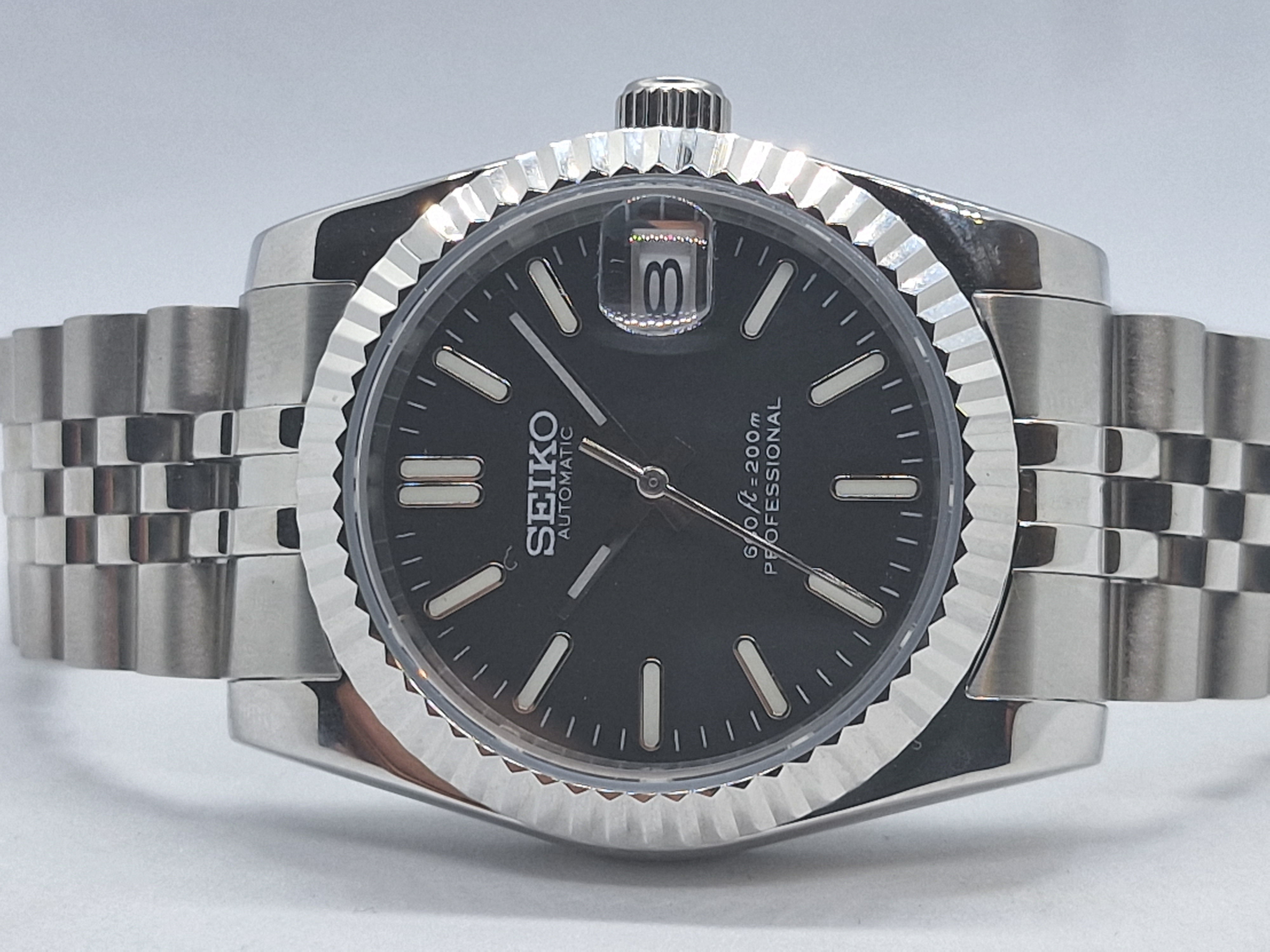 Seiko Mod Datejust Black Nh35 Automatik 36 mm Custom Saphirglas