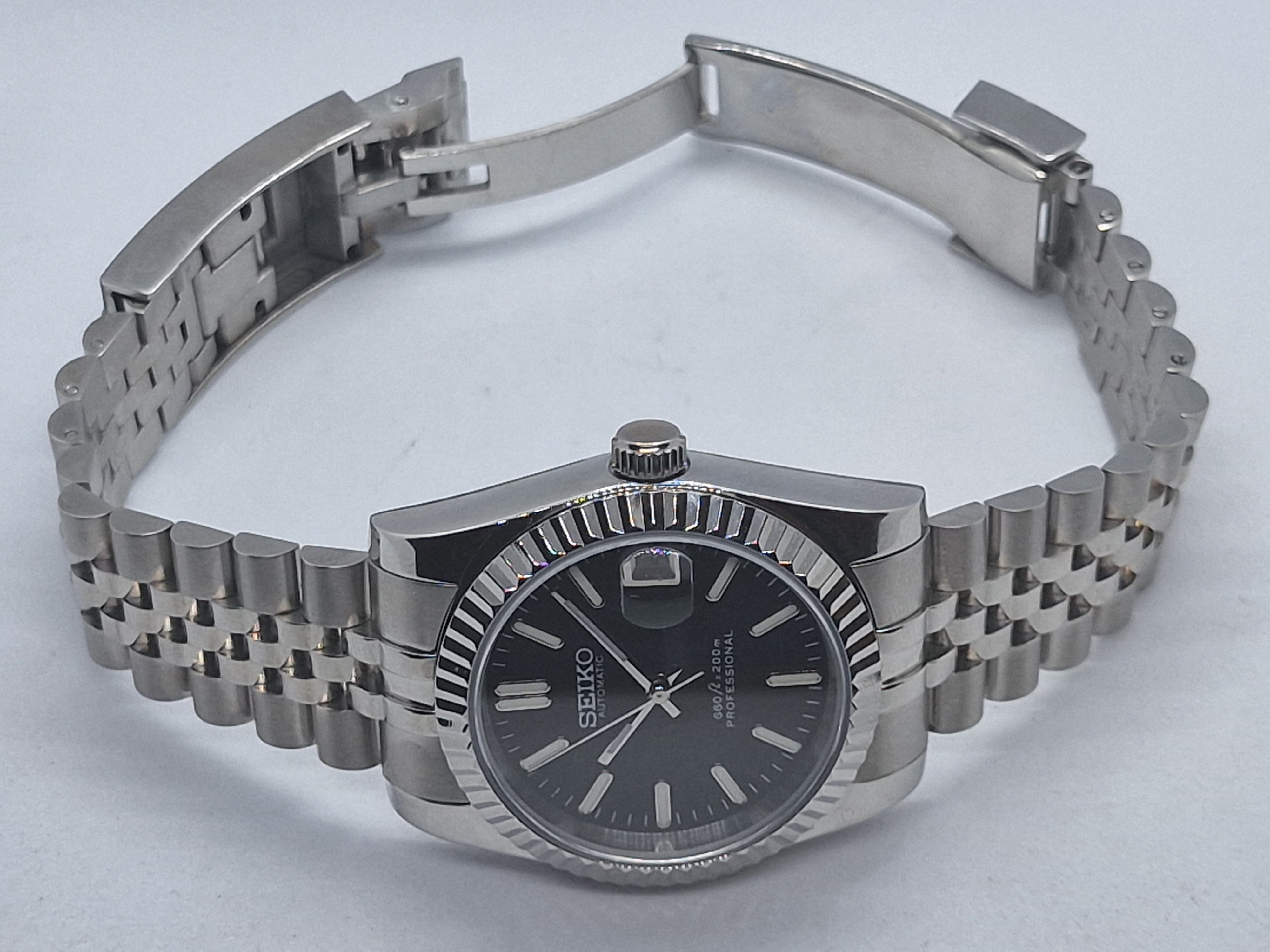 Seiko Mod Datejust Black Nh35 Automatic 36mm Custom Sapphire Glass –  Dwatchmod