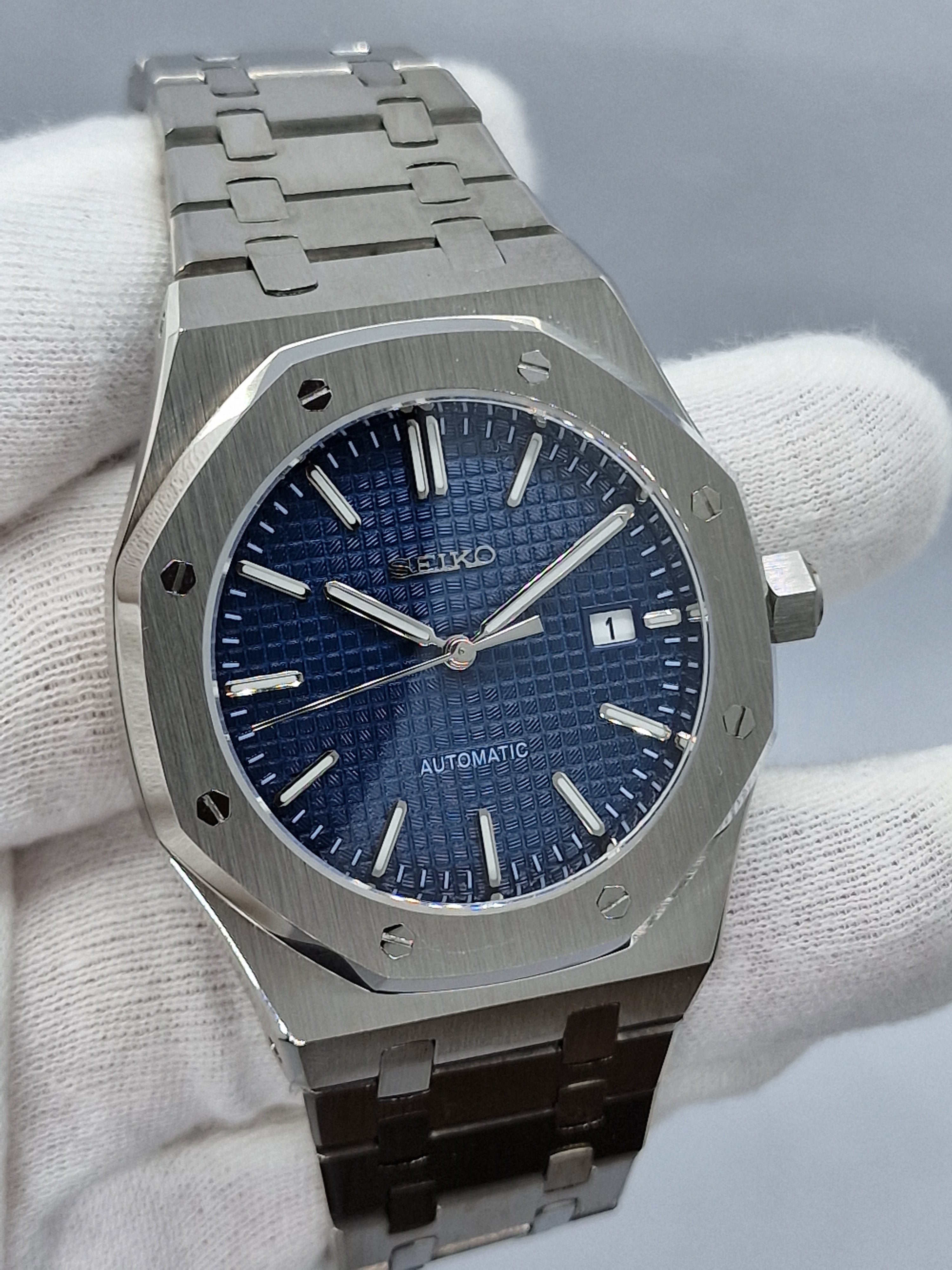 Seiko Mod Seikoak Royal Oak Blue Nh35 Automatik 40 mm Saphirglas