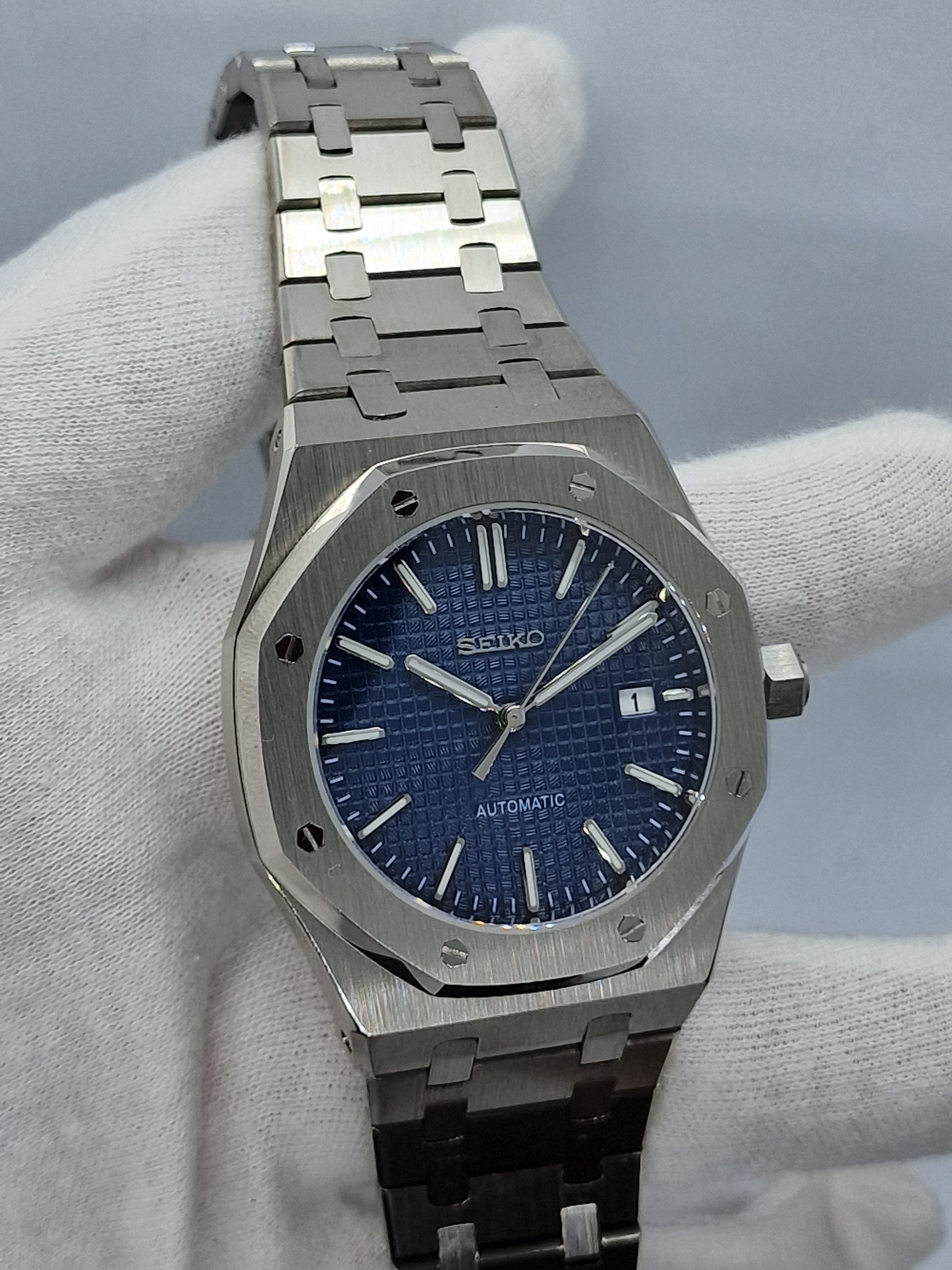 Seiko Mod Seikoak Royal Oak Blue Nh35 Automatik 40 mm Saphirglas