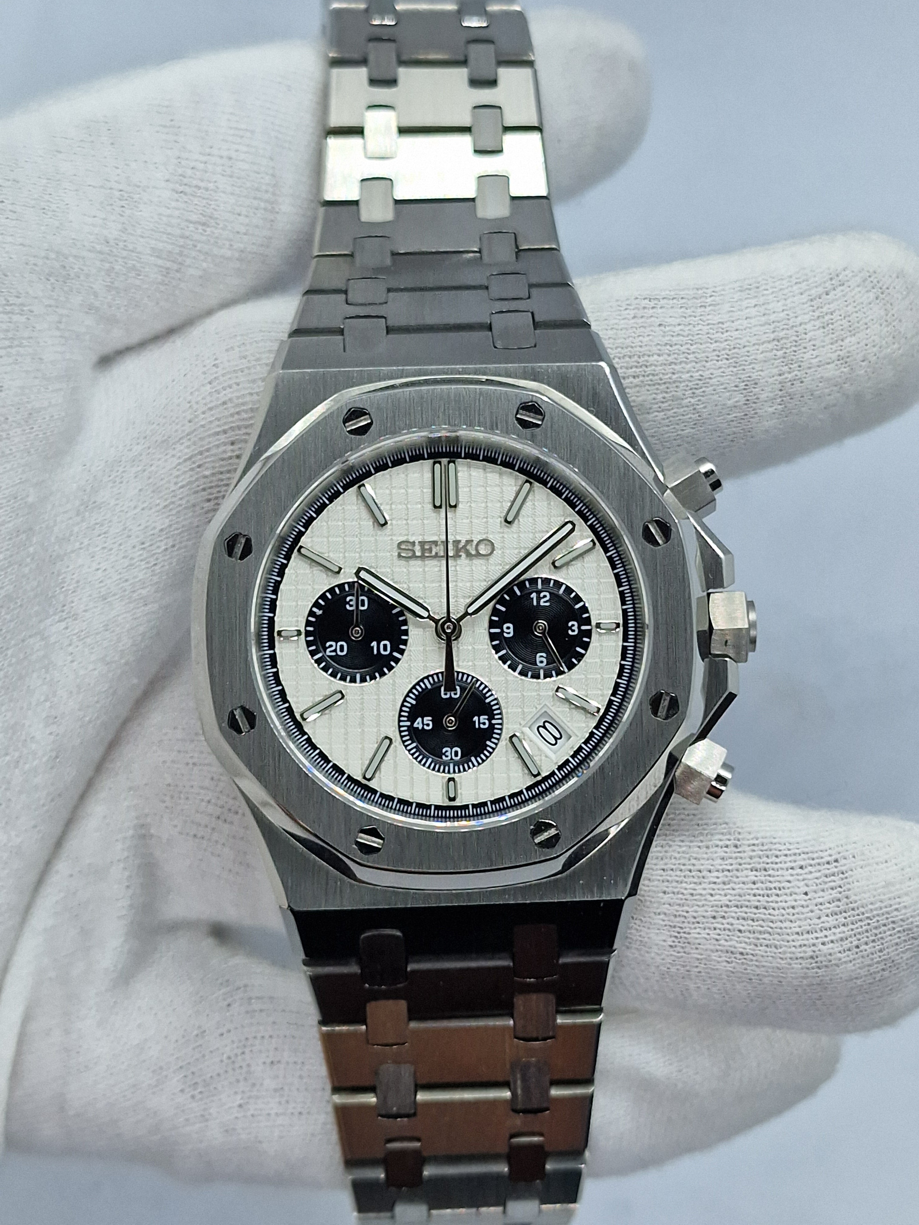 Seiko Mod Seikoak Royal Oak Chronograph Panda Vk63 Quarz 40 mm