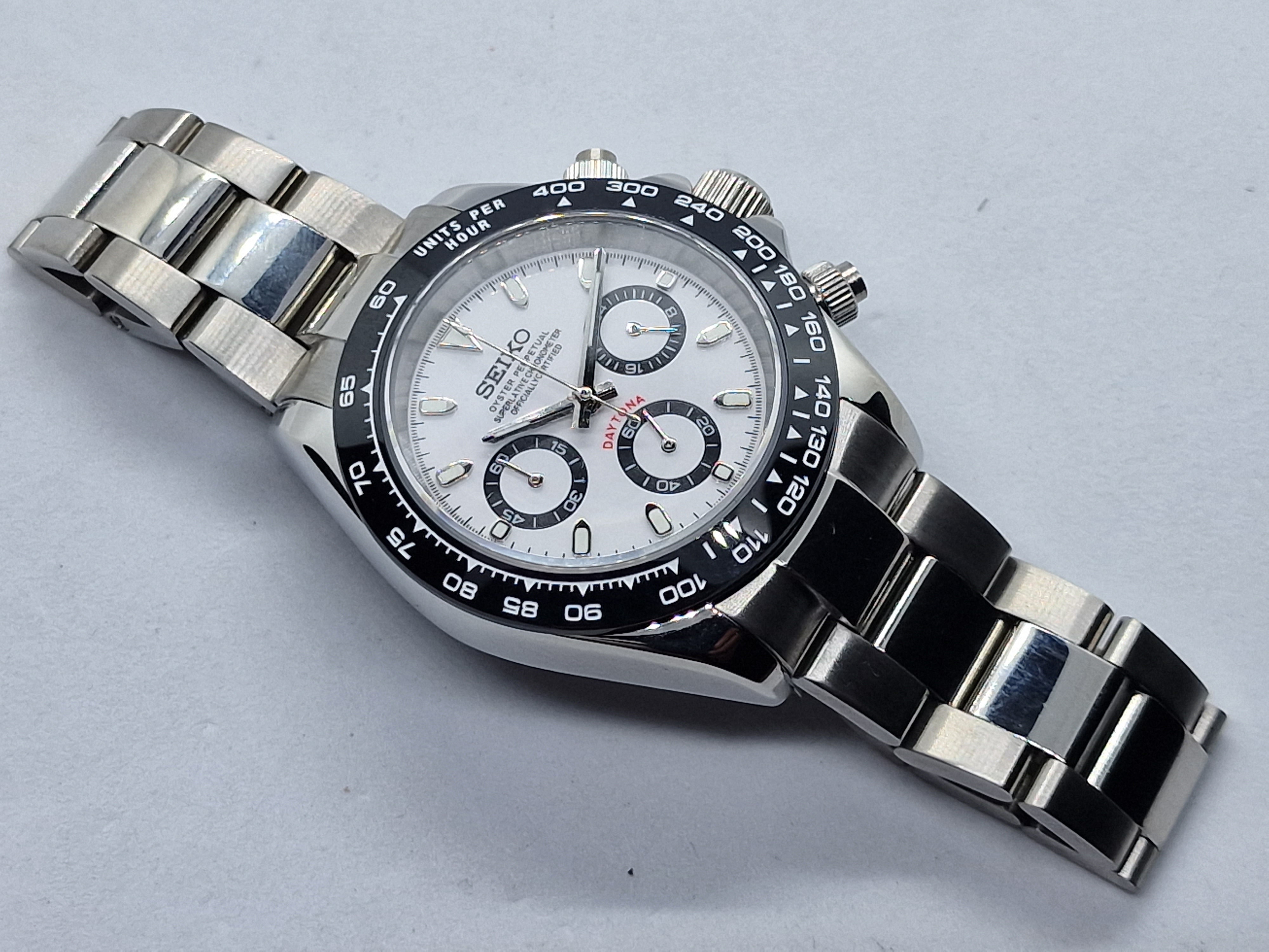 Seiko Mod Daytona White Chronograph Vk63 Quarz Keramik L nette