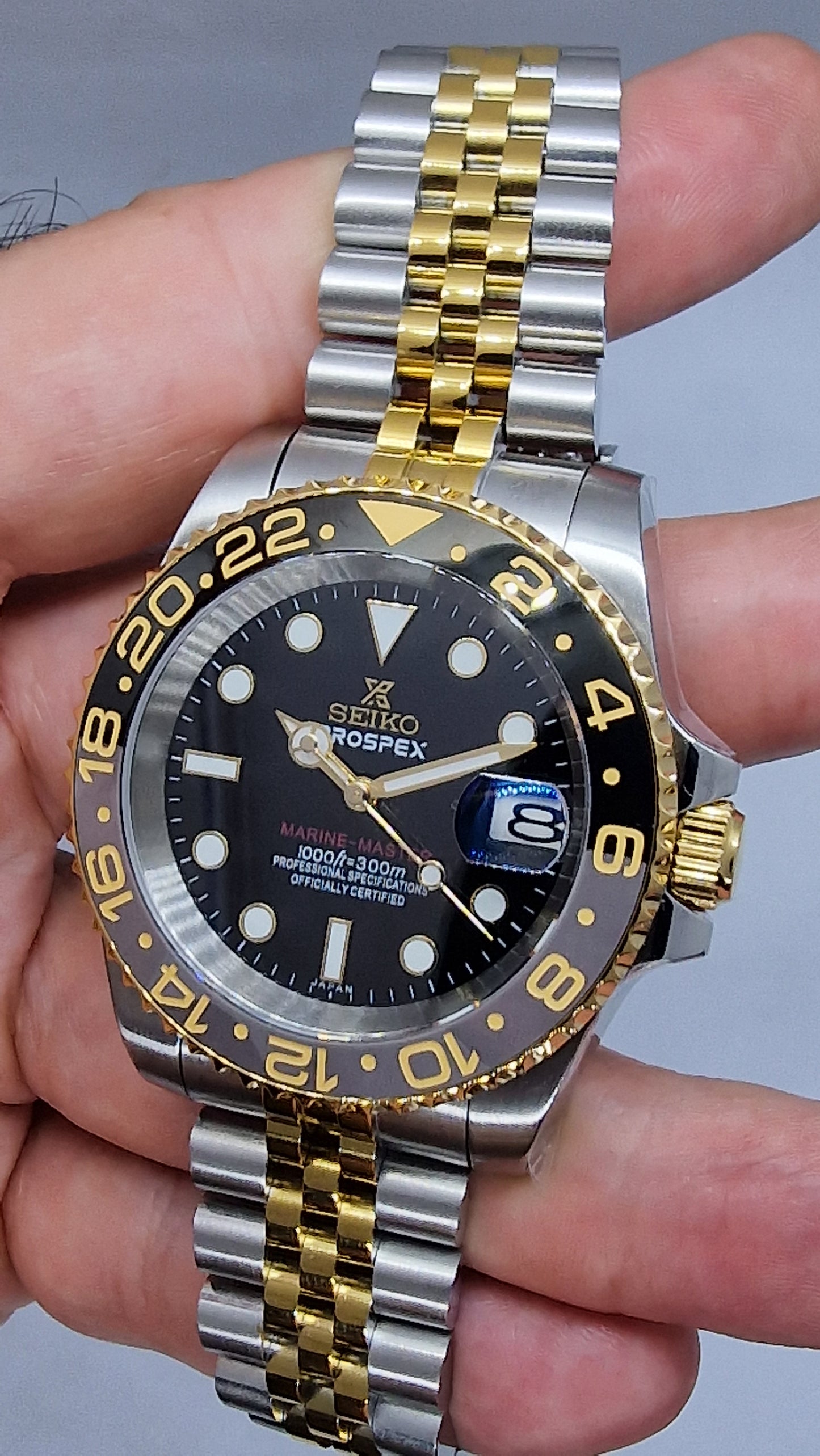 Seiko Mod acciaio e oro giallo Nh35 automatico 40 mm lunetta ceramica personalizzato